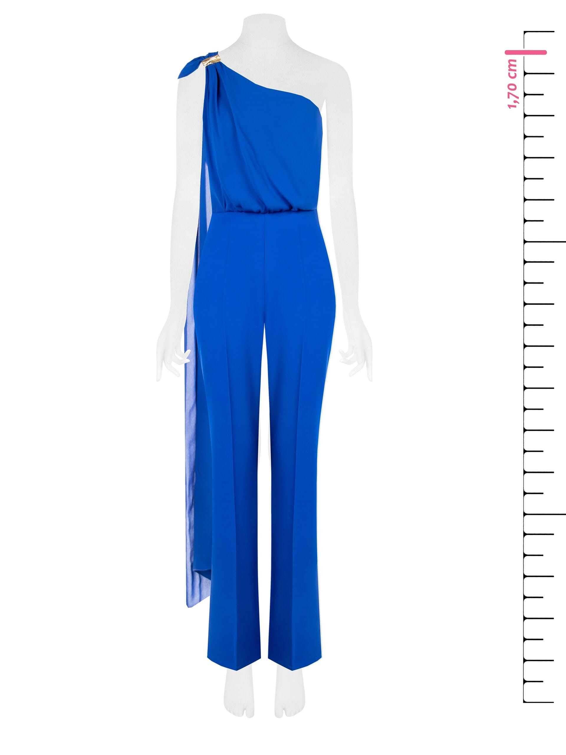 Tuta Intera In Tessuto Fluido Con Drappeggio In Georgette E Foglie Oro Sulla Spallina Rinascimento