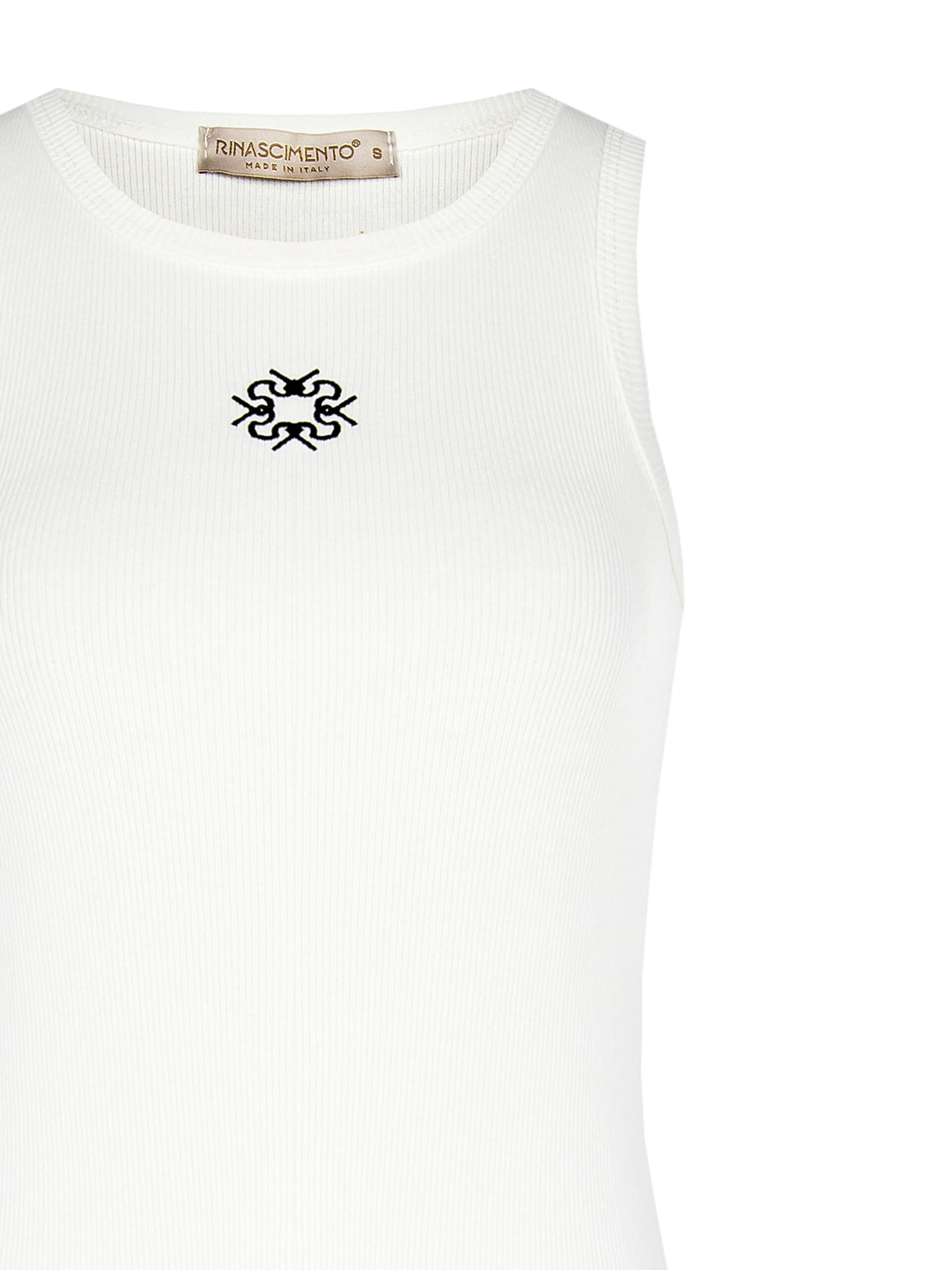 Top Aderente Corto In Cotone A Coste Con Logo Ricamato Rinascimento