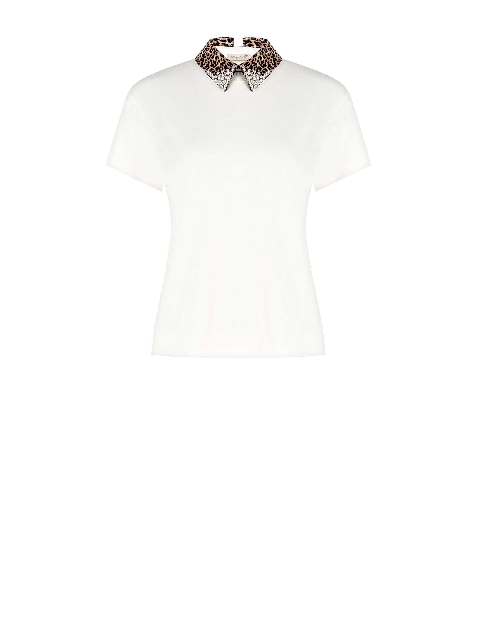 T-Shirt Regular In Cotone Con Colletto Maculato E Pietre Removibile Rinascimento