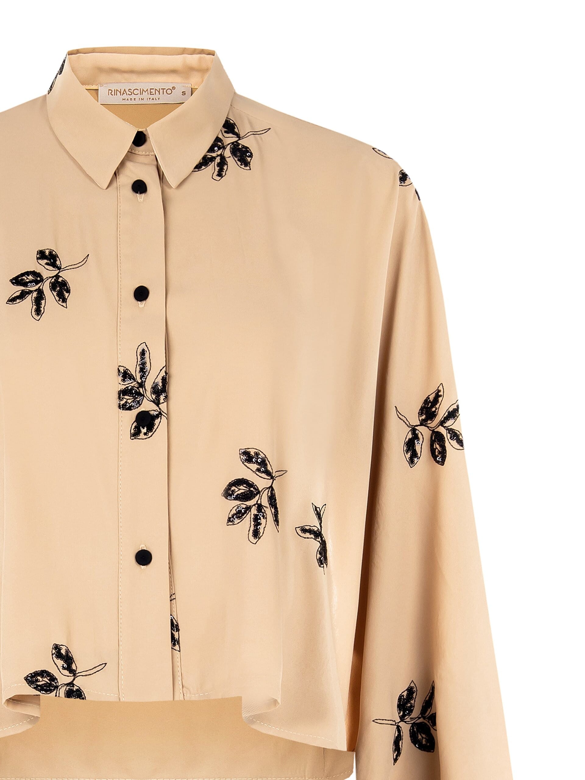 Camicia Over A Maniche Maxi Con Perline E Foglie Ricamate Rinascimento