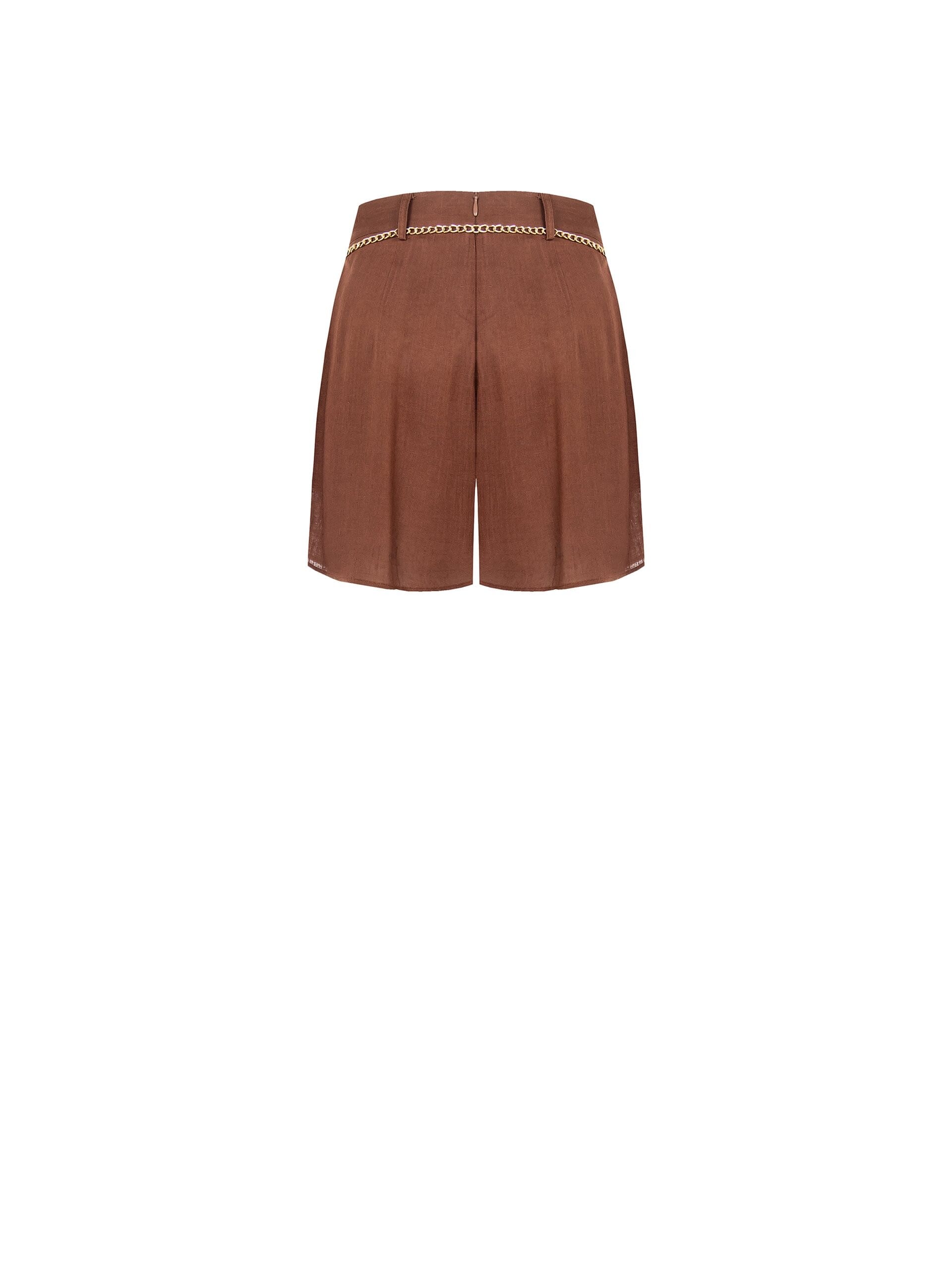 Pantaloni Corti Larghi In Lino Viscosa Fiammato Con Cintura Catena Rinascimento