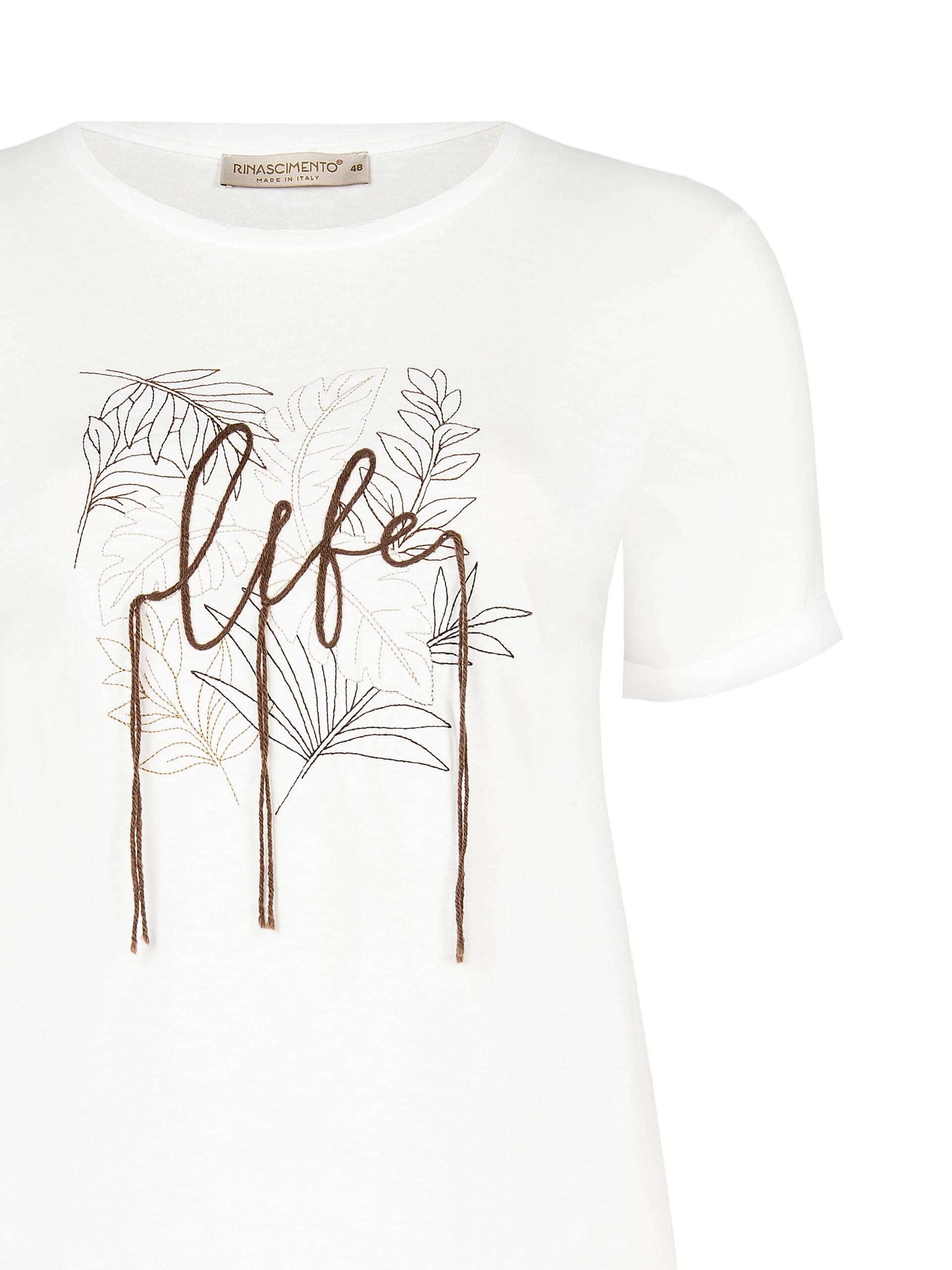 Curvy - T-shirt régulier en coton avec feuilles et lettres brodées de la Rinascimento