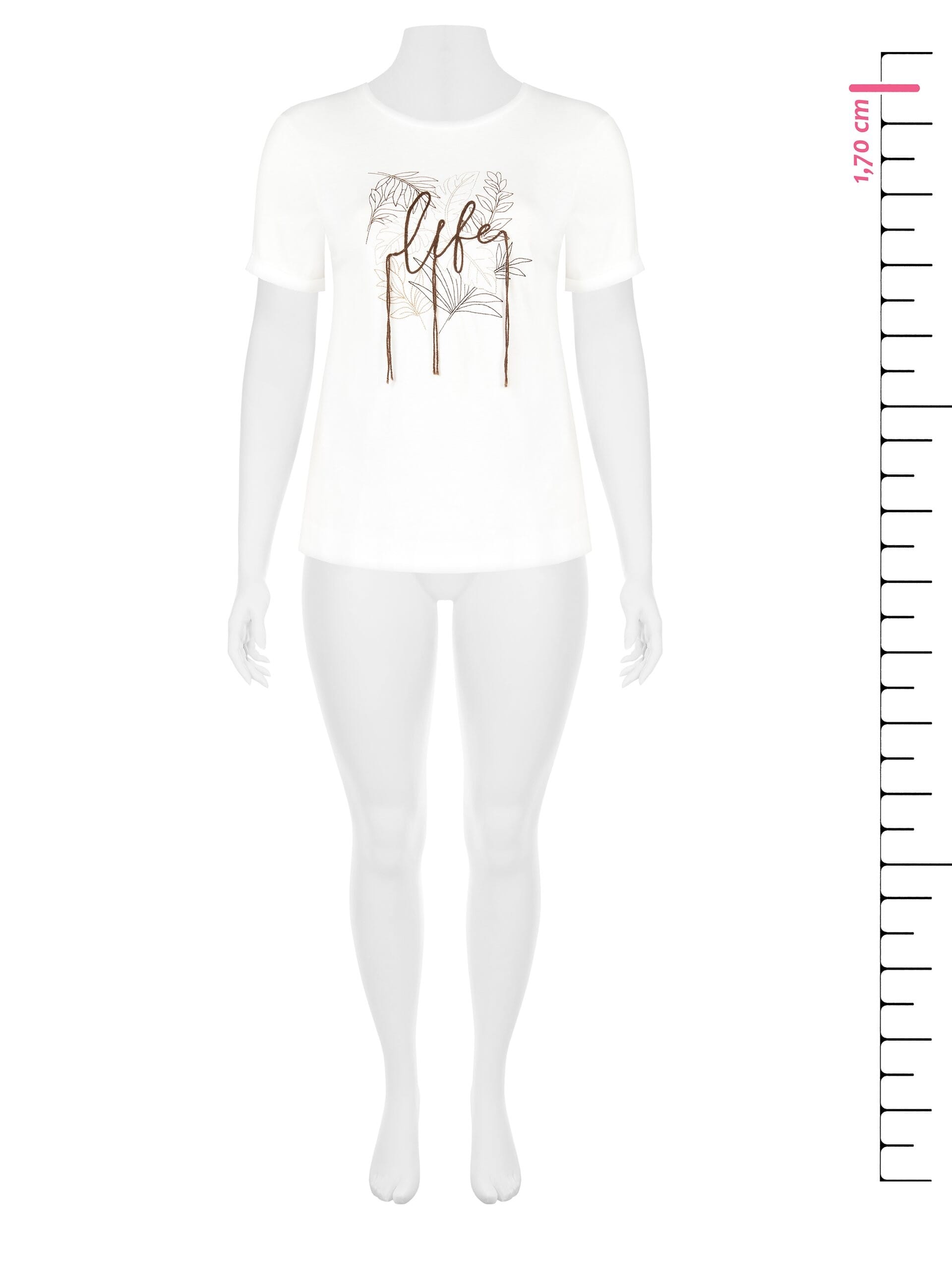 Curvy - T-shirt régulier en coton avec feuilles et lettres brodées de la Rinascimento