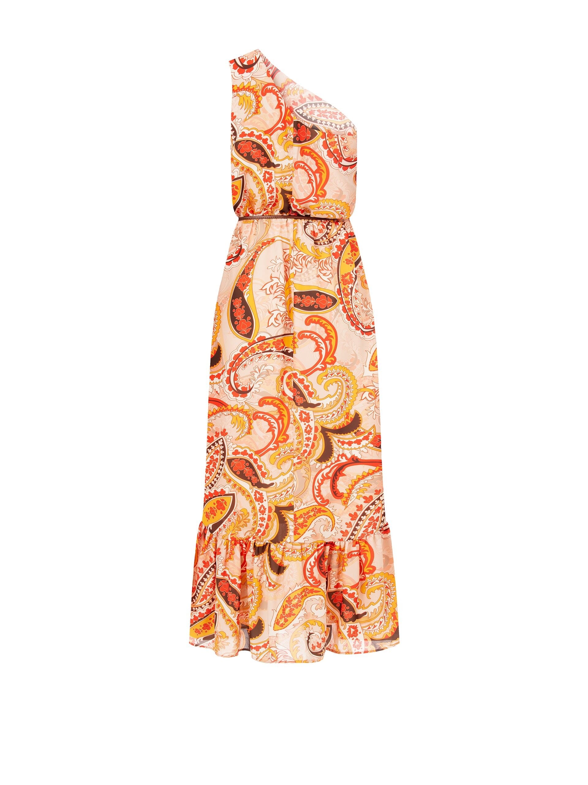 Abito Lungo Monospalla Con Cintura In Similpelle Abbinata Rinascimento