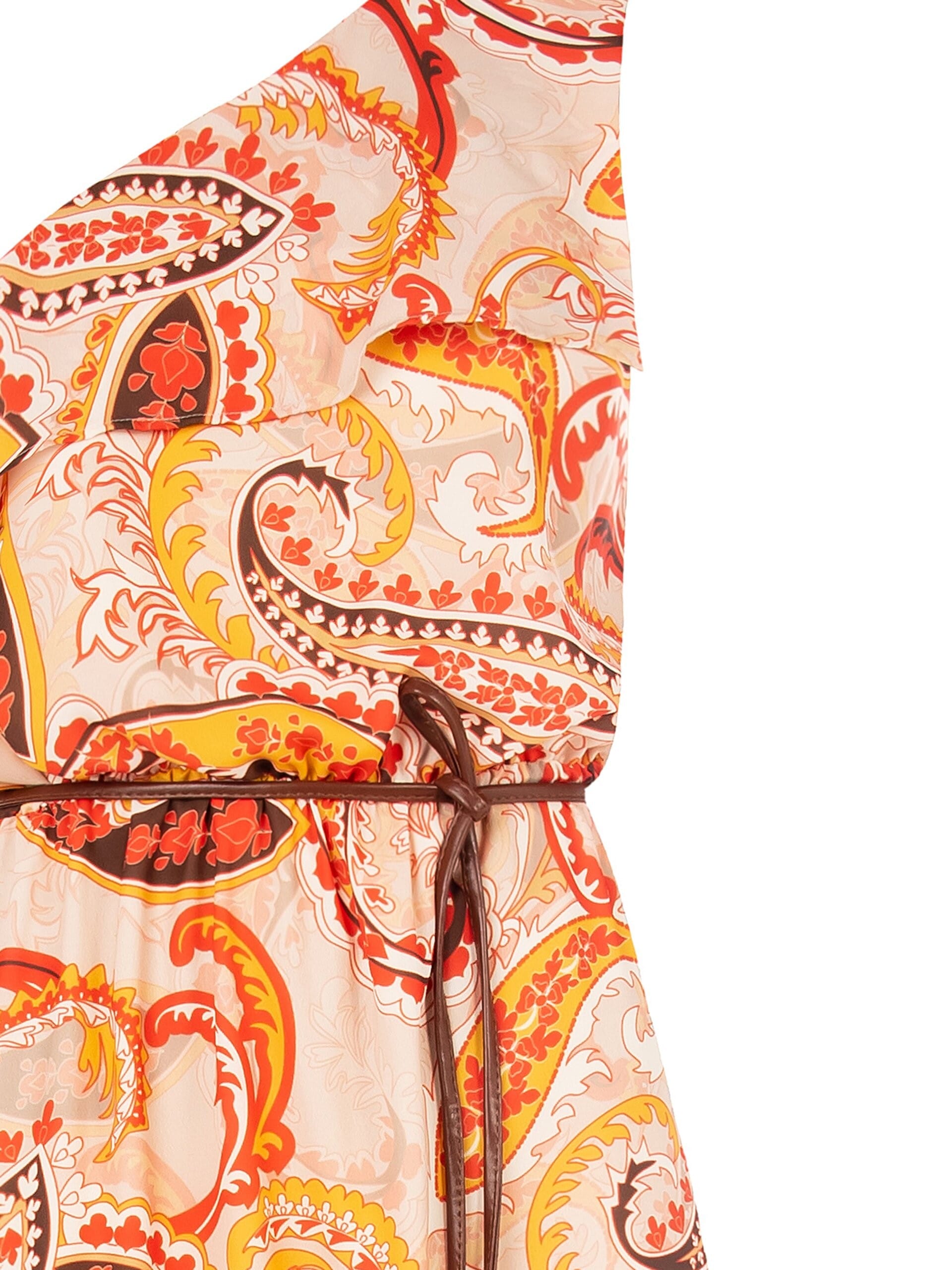 Abito Lungo Monospalla Con Cintura In Similpelle Abbinata Rinascimento