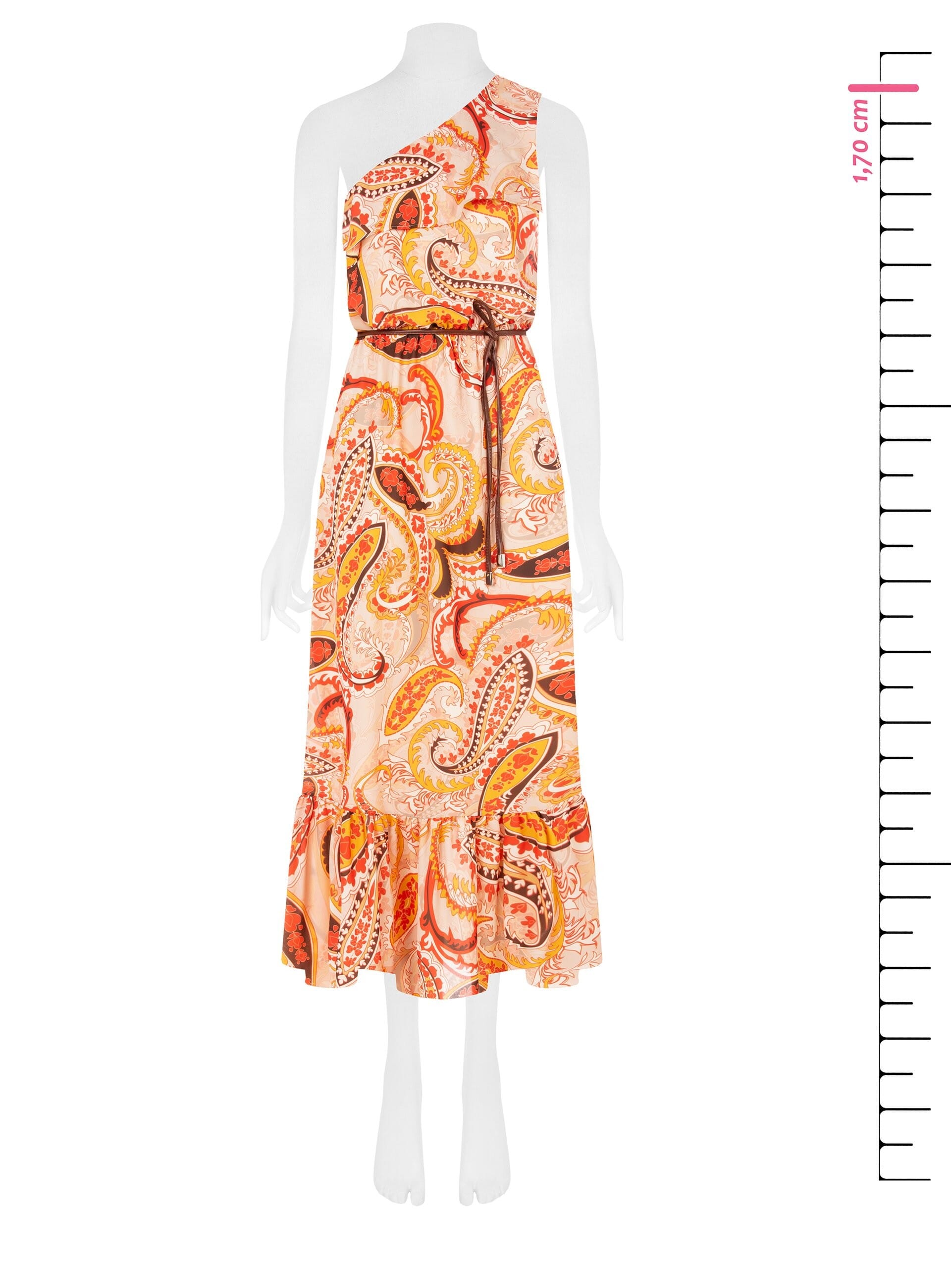 Abito Lungo Monospalla Con Cintura In Similpelle Abbinata Rinascimento