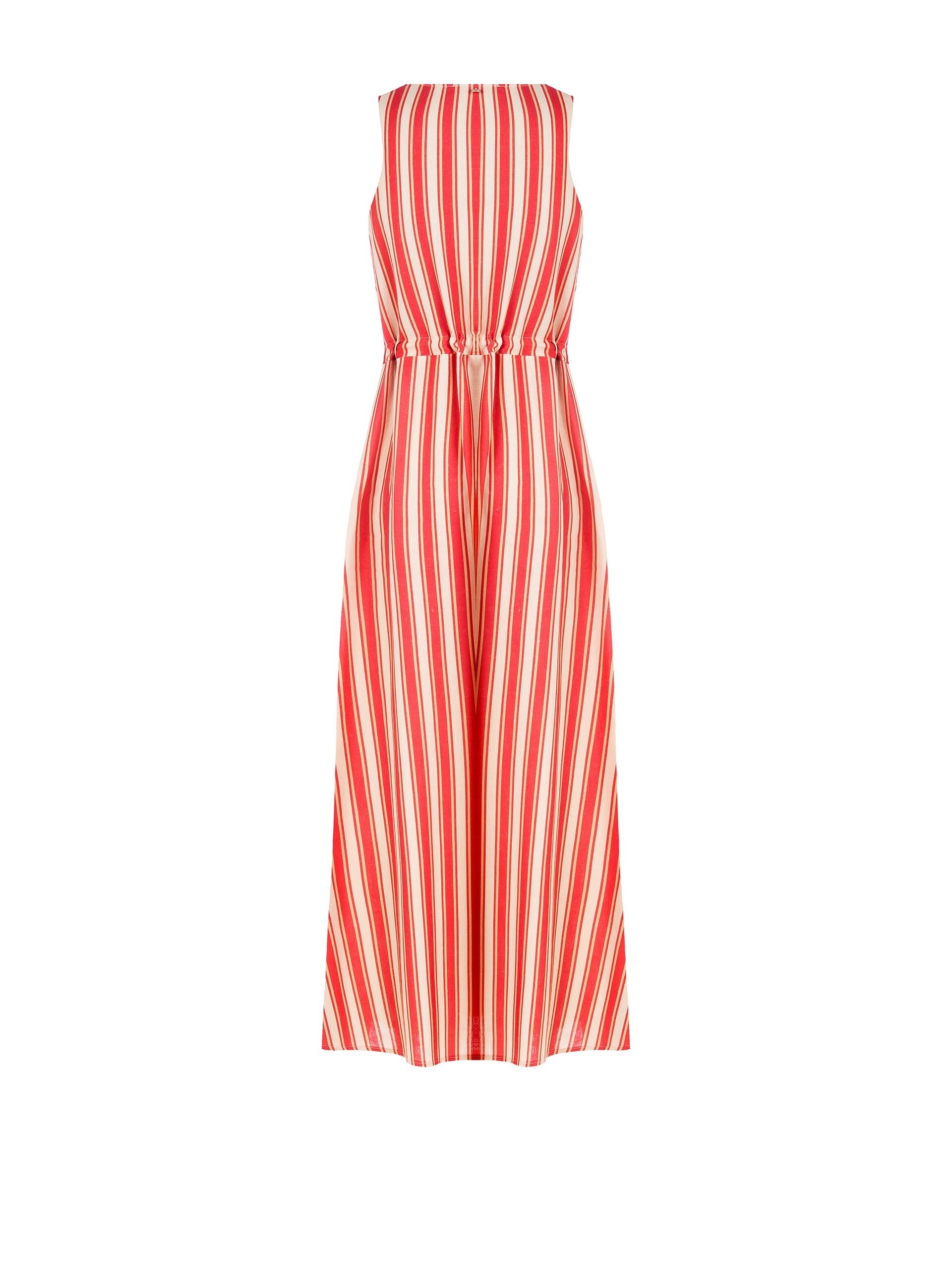 Abito Lungo In Misto Viscosa E Lino Con Coulisse In Vita E Scollo A V Rinascimento