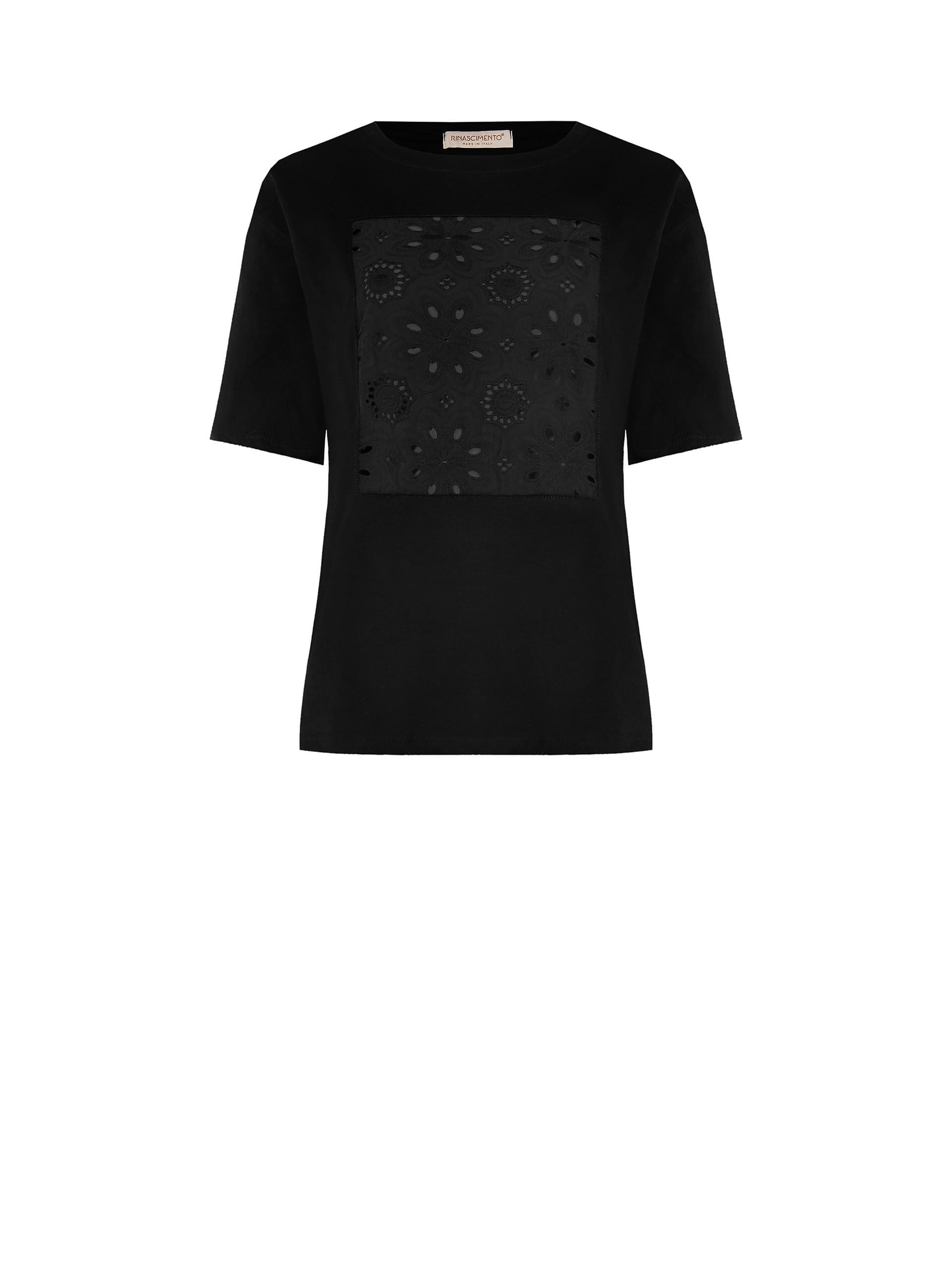 Wide Cotton T-Shirt With Sangallo Appliqué Rinascimento