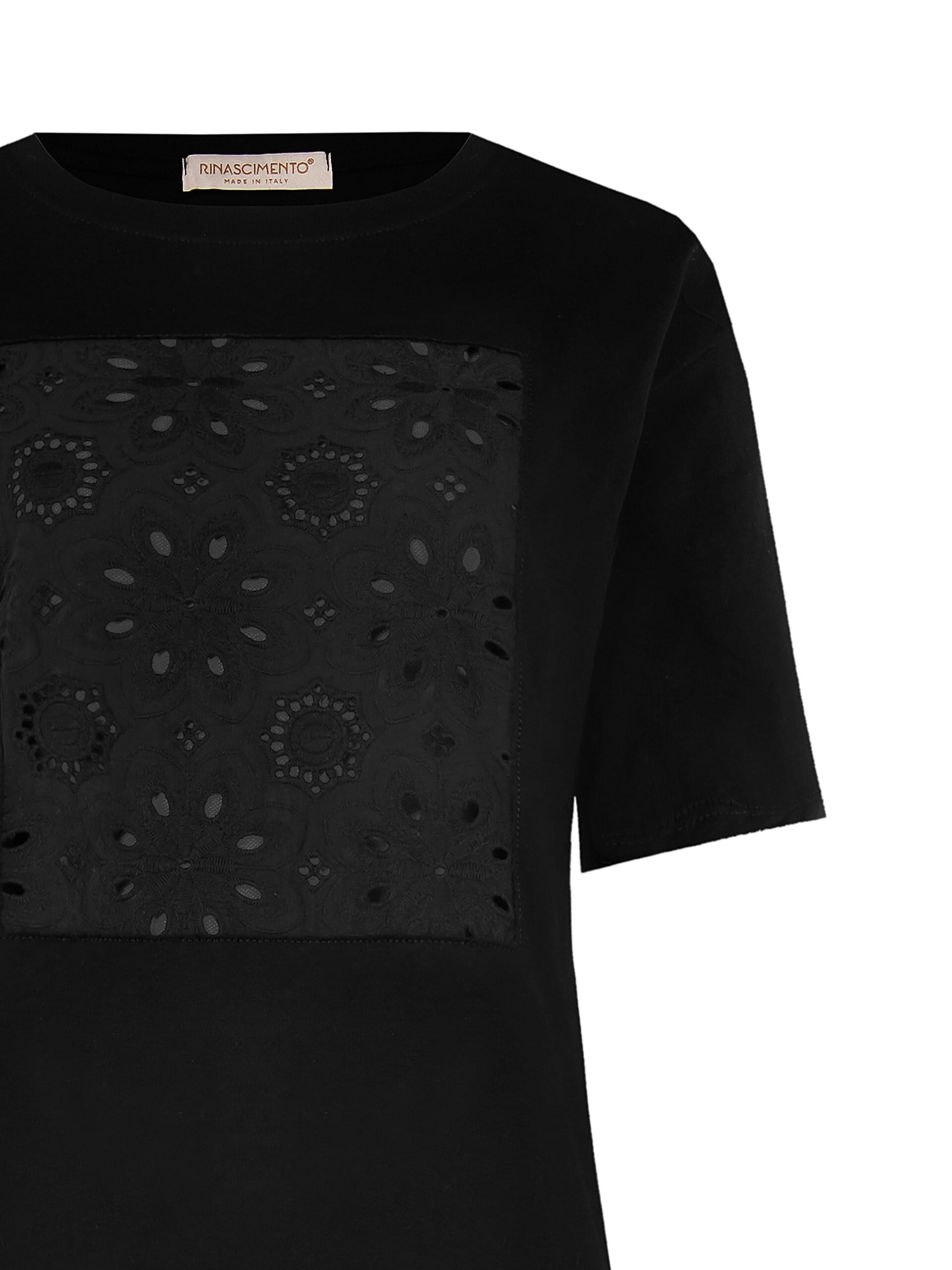 Wide Cotton T-Shirt With Sangallo Appliqué Rinascimento