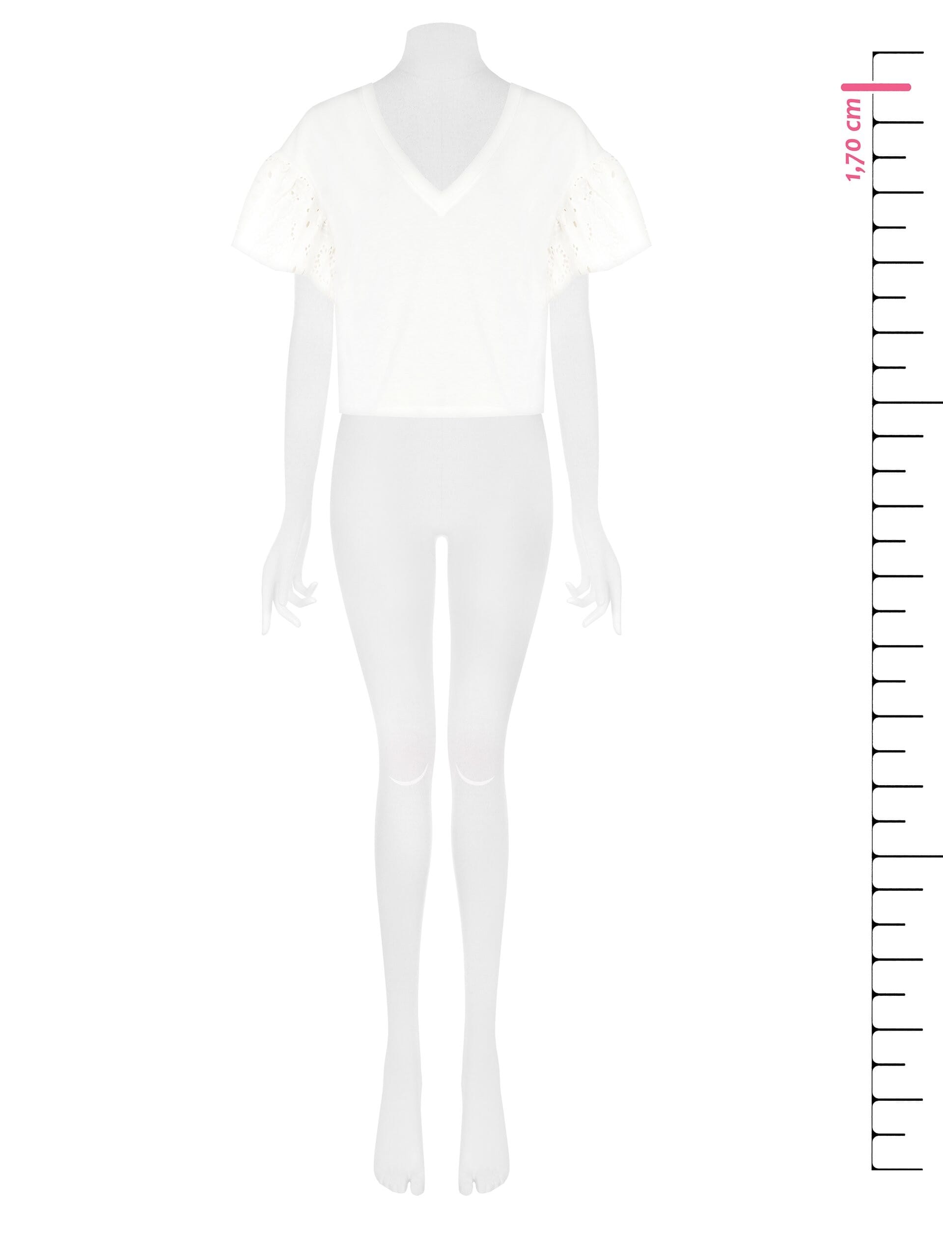 Rinascimento Large Cotton T-Shirt with Sangallo Sleeves and V-Neckline