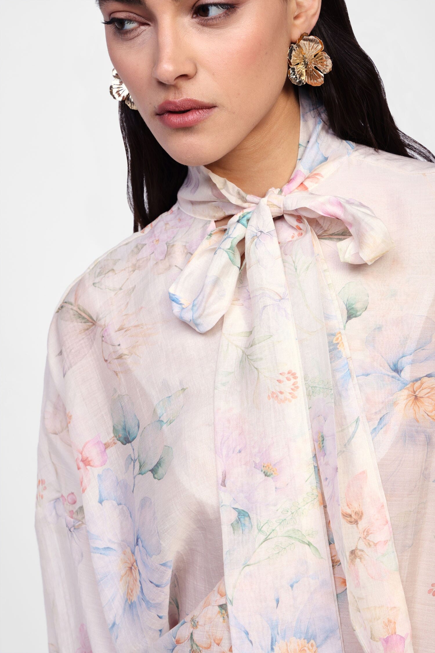 Camicia Ampia Con Fantasia Floreale E Tie-Neck Dixie