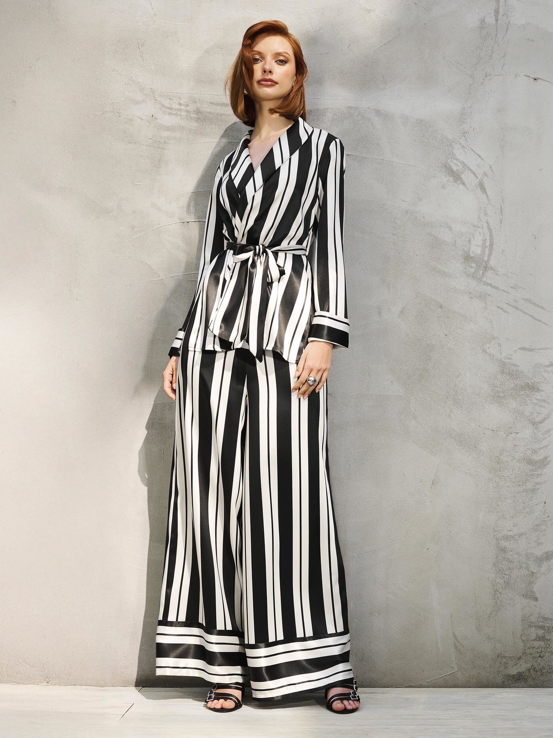 Pantaloni Palazzo In Raso Con Zip Rinascimento