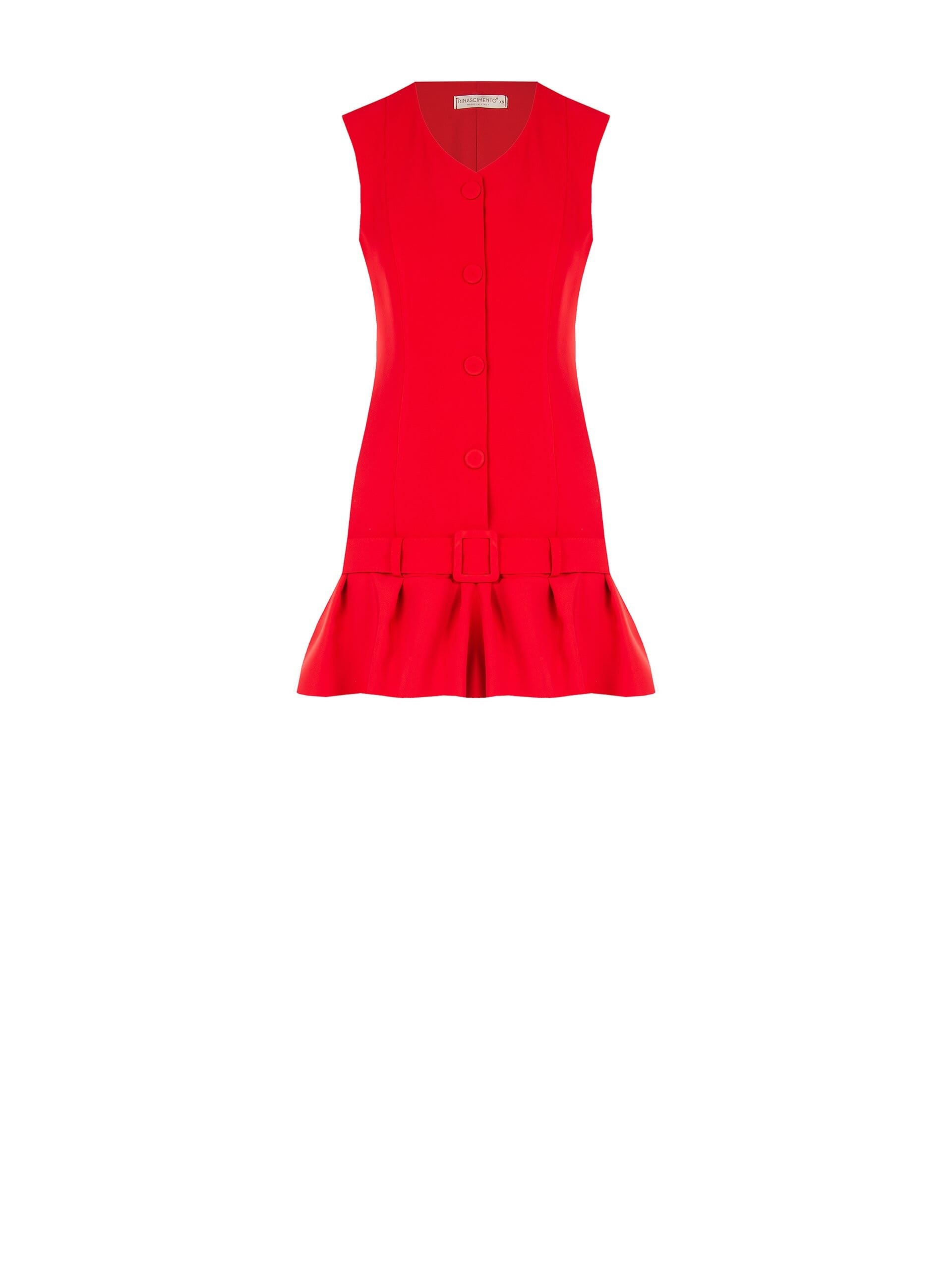 Abito Corto A Palloncino In Tessuto Bi-Stretch Con Bottoni Tono Su Tono E Scollo A V Rinascimento