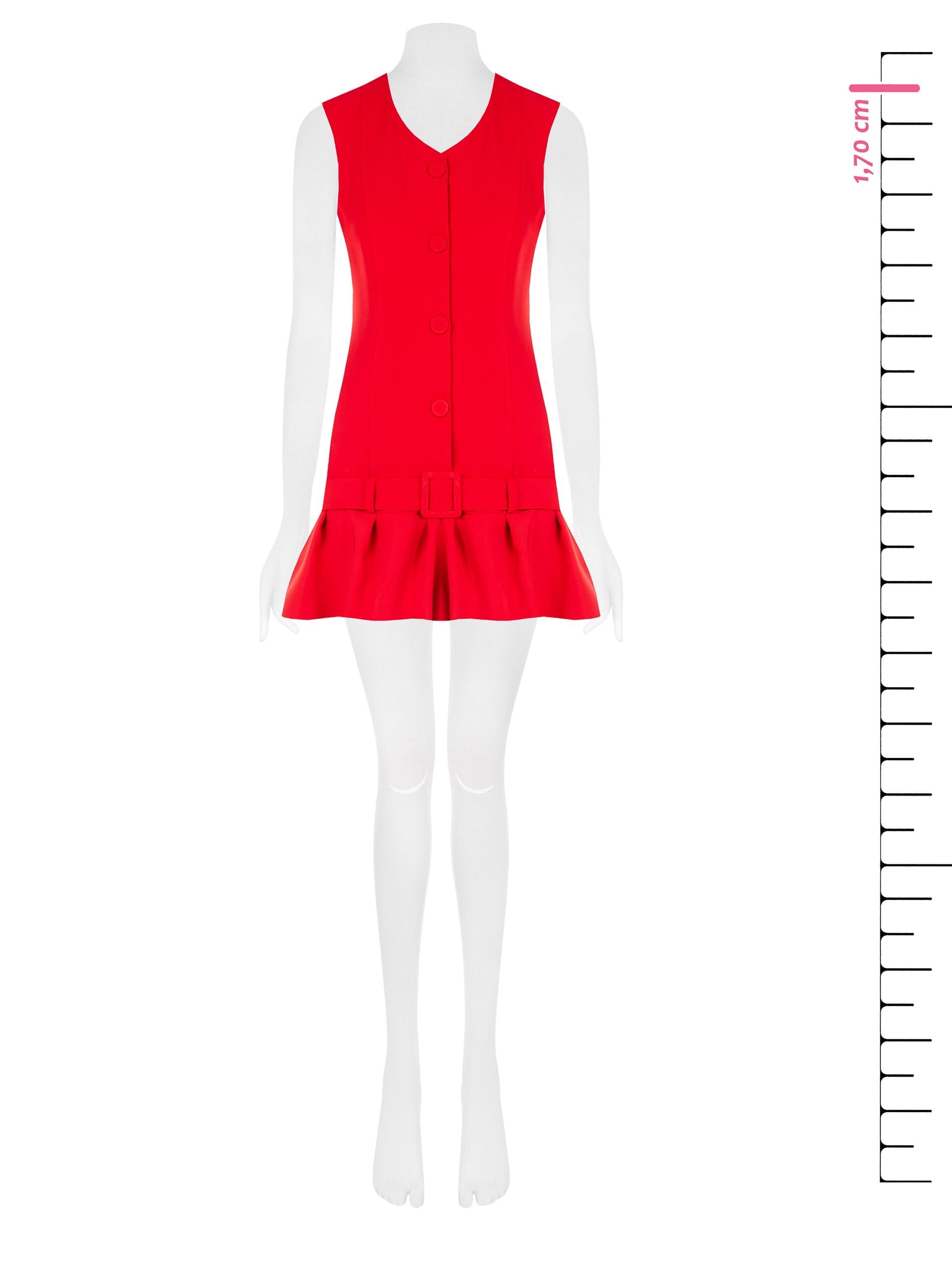 Abito Corto A Palloncino In Tessuto Bi-Stretch Con Bottoni Tono Su Tono E Scollo A V Rinascimento