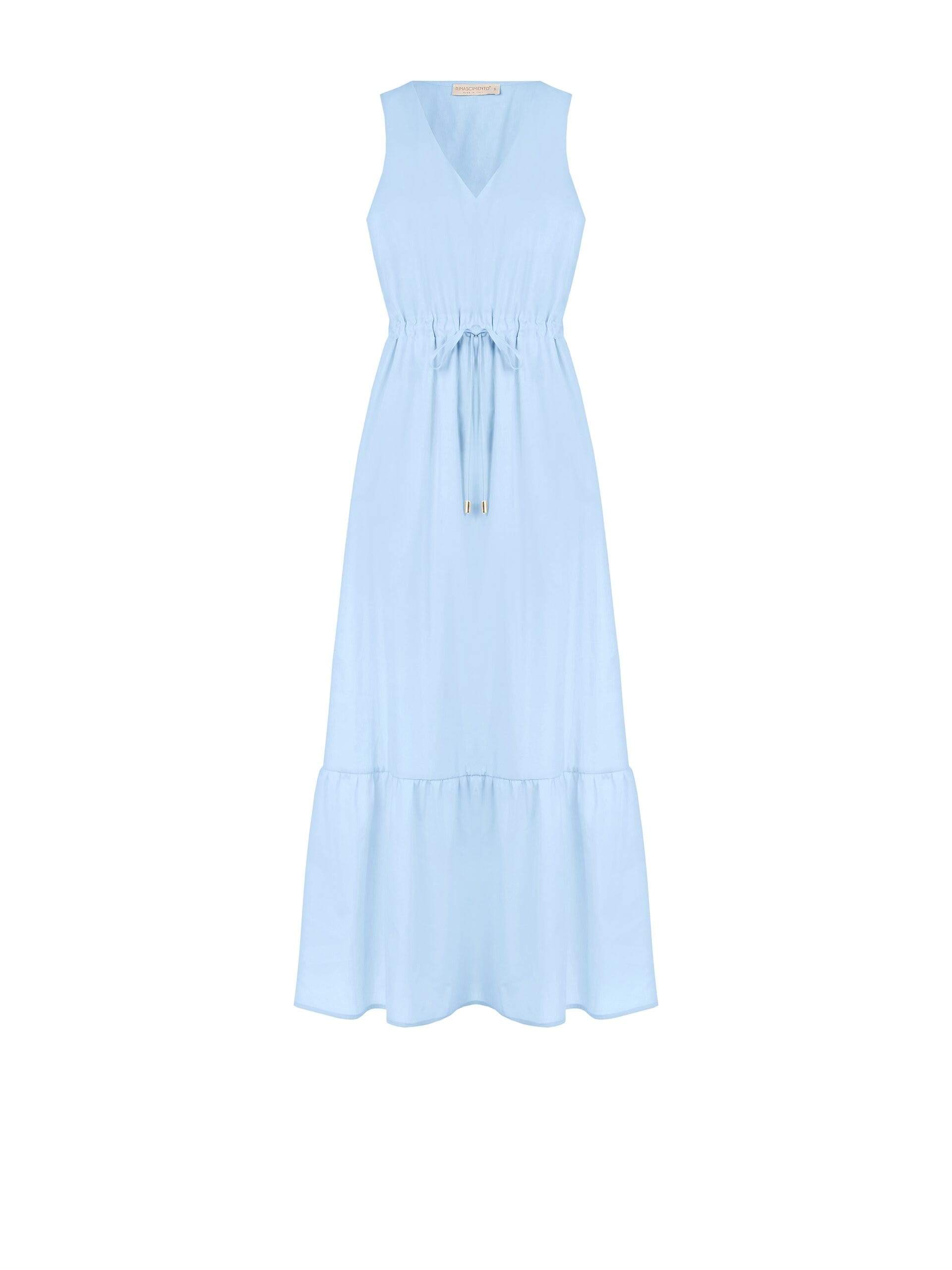 Abito Lungo In Cotone Con Coulisse In Vita E Scollo A V Rinascimento