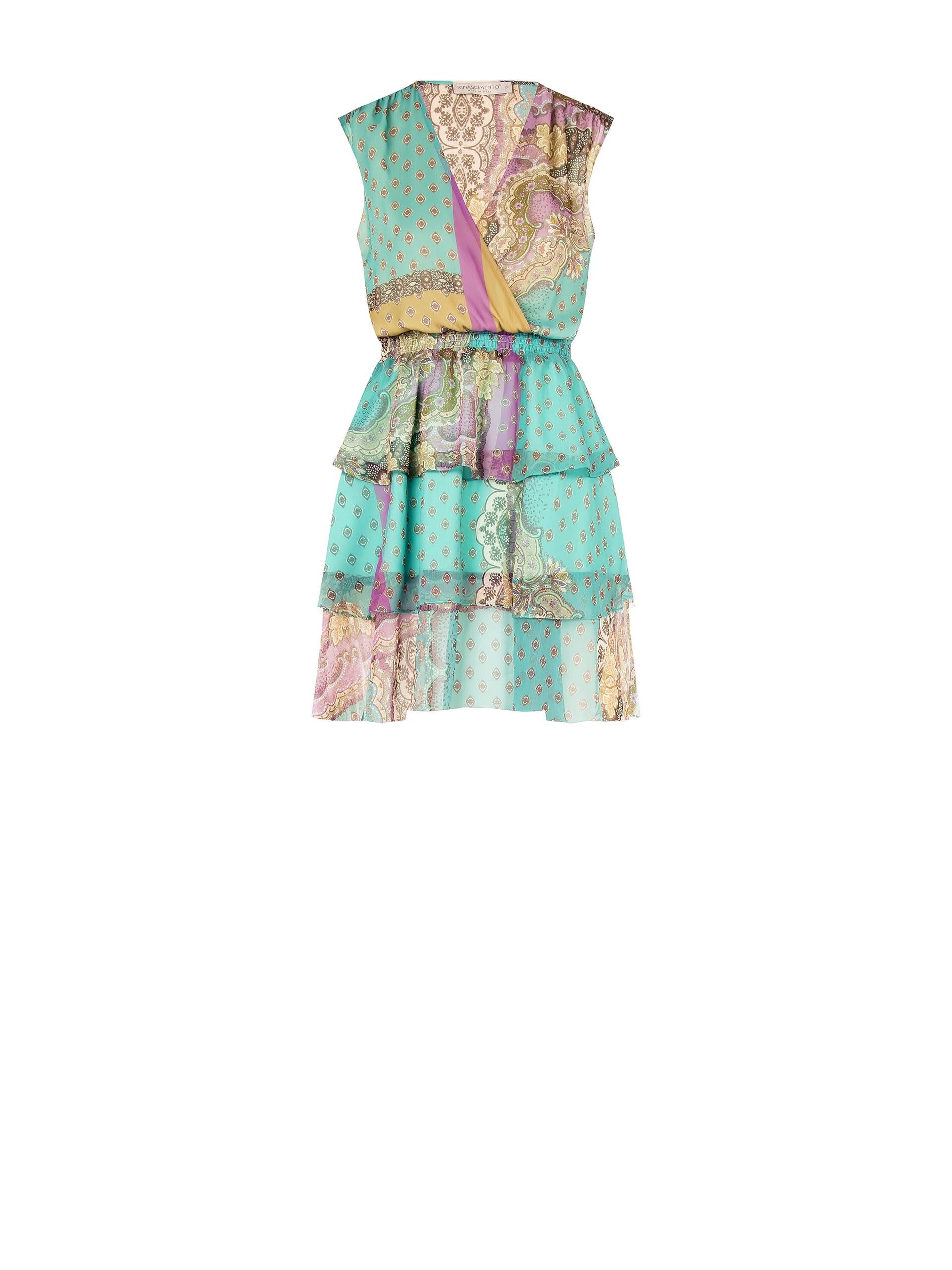 Abito Corto A Balze In Georgette Con Scollo A V Incrociato Rinascimento