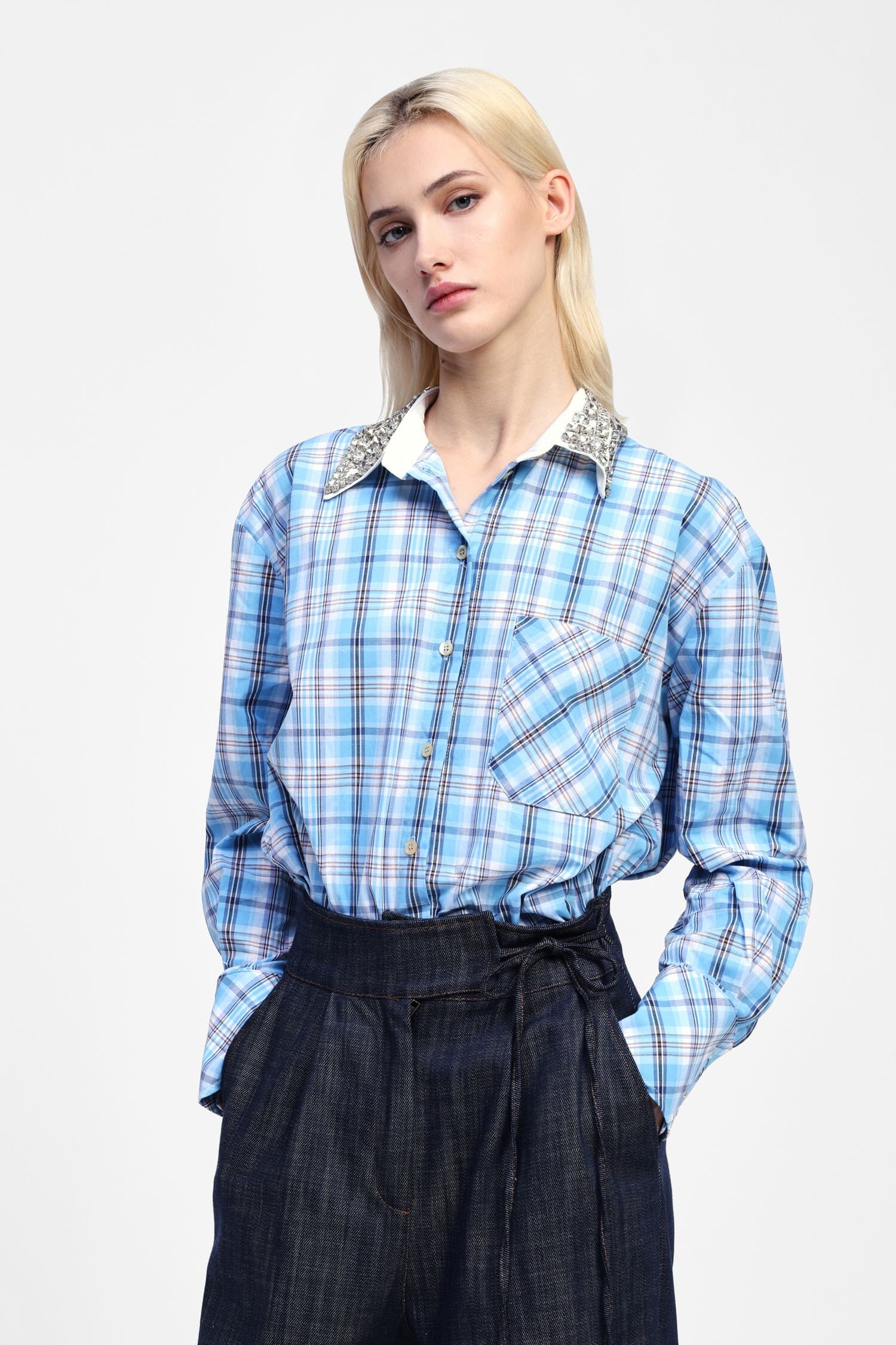 Camicia A Quadri Con Colletto Decorato Dixie