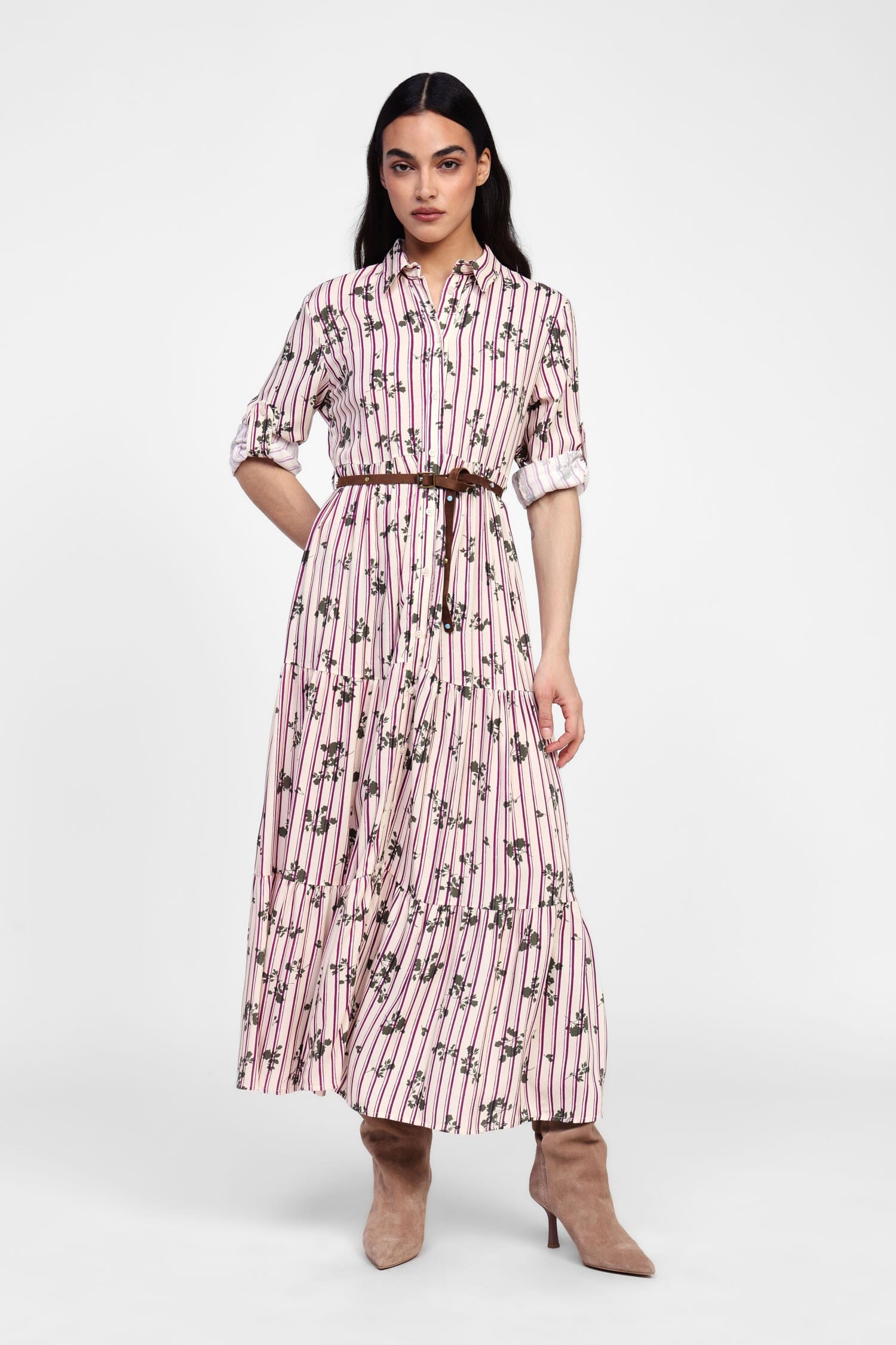 Abito Lungo Con Stampa Floreale E Cintura Dixie