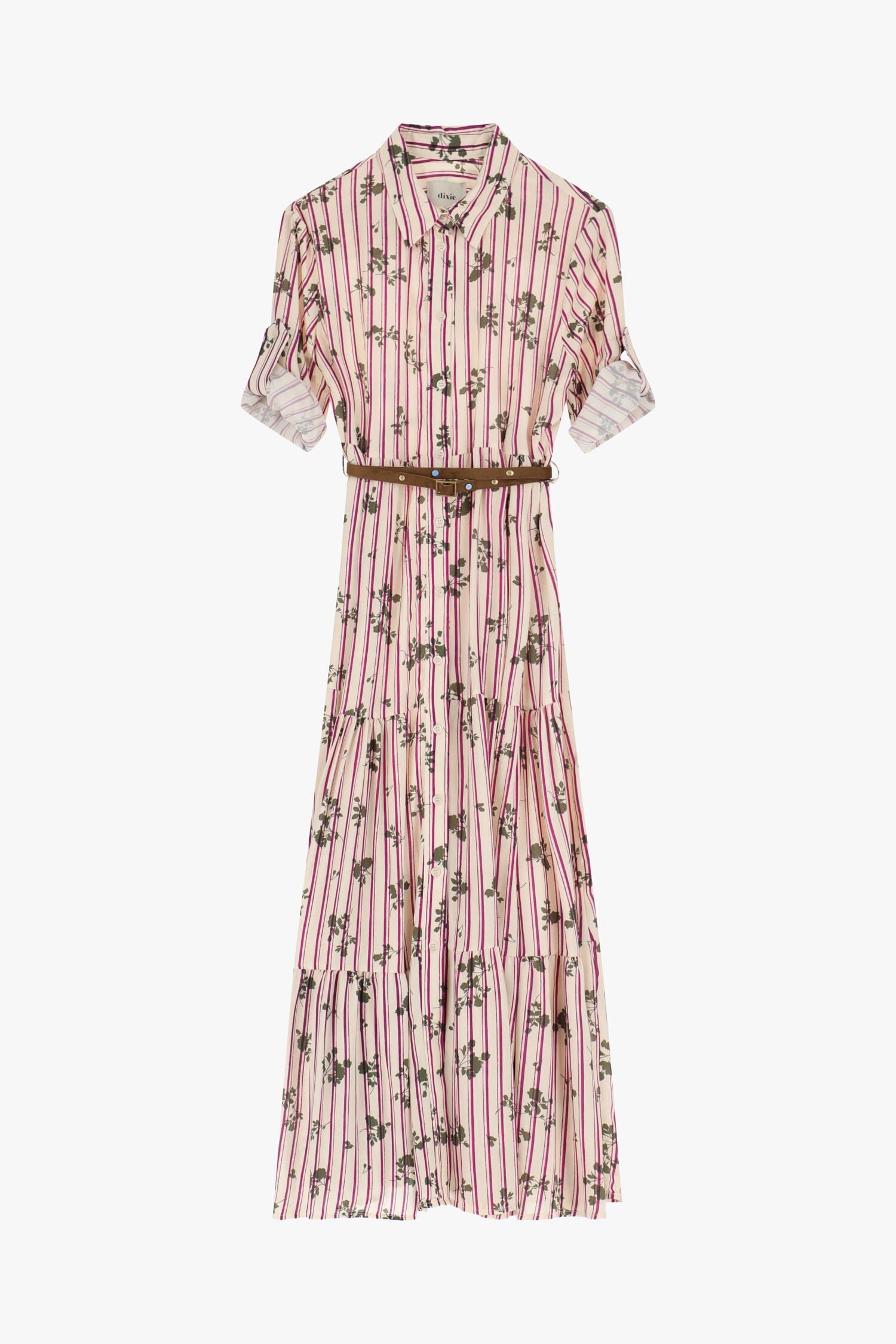 Abito Lungo Con Stampa Floreale E Cintura Dixie
