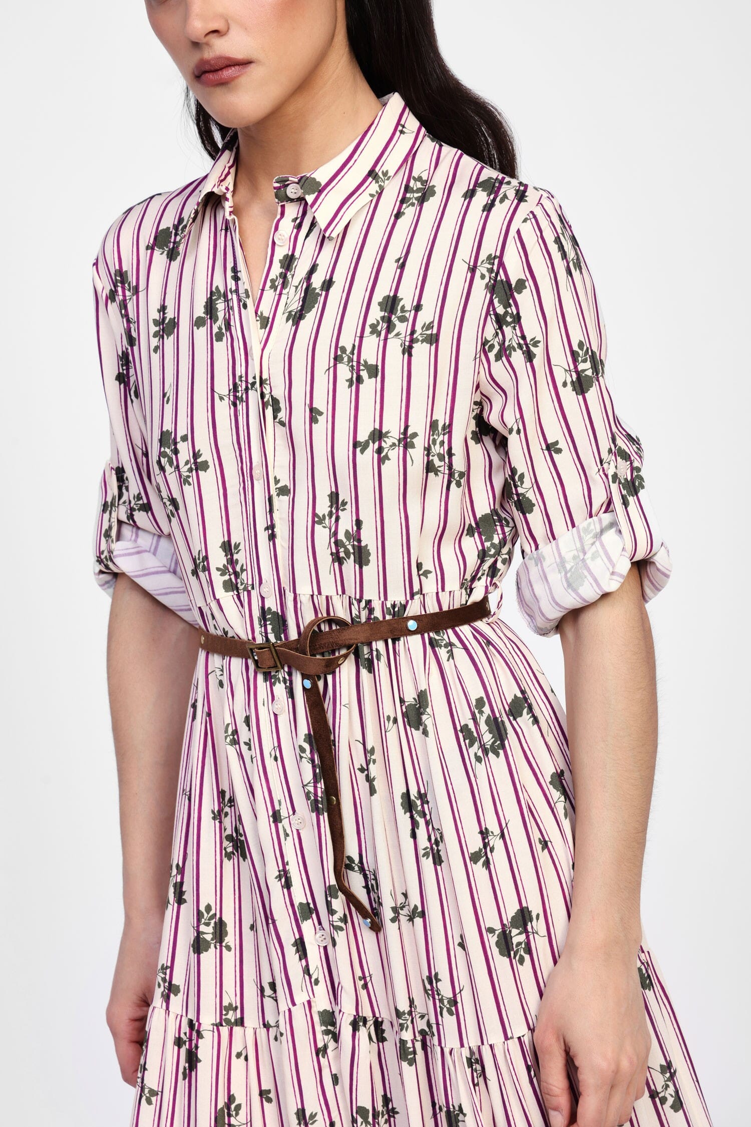 Abito Lungo Con Stampa Floreale E Cintura Dixie