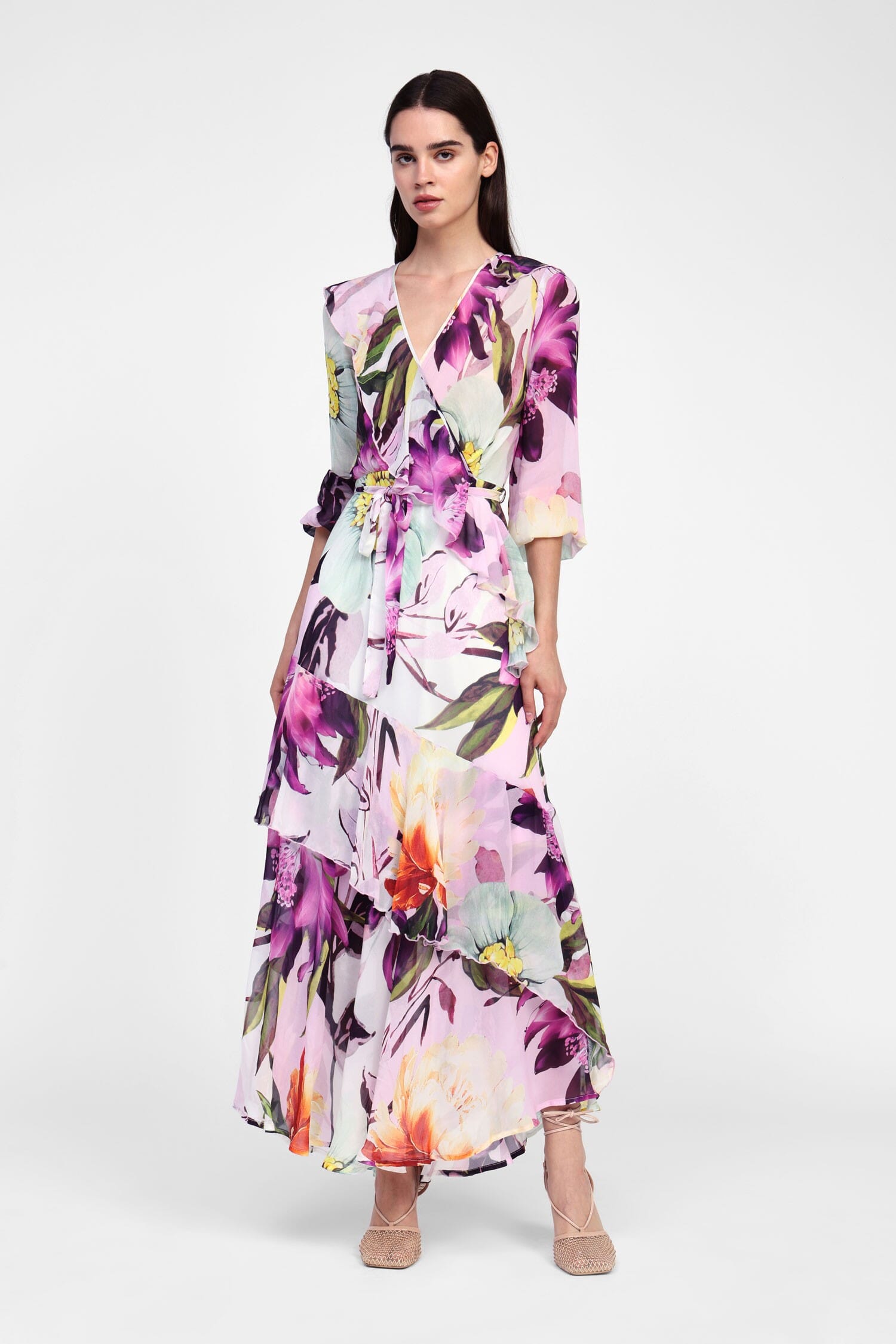 Abito Lungo Con Stampa Floreale E Cintura Dixie