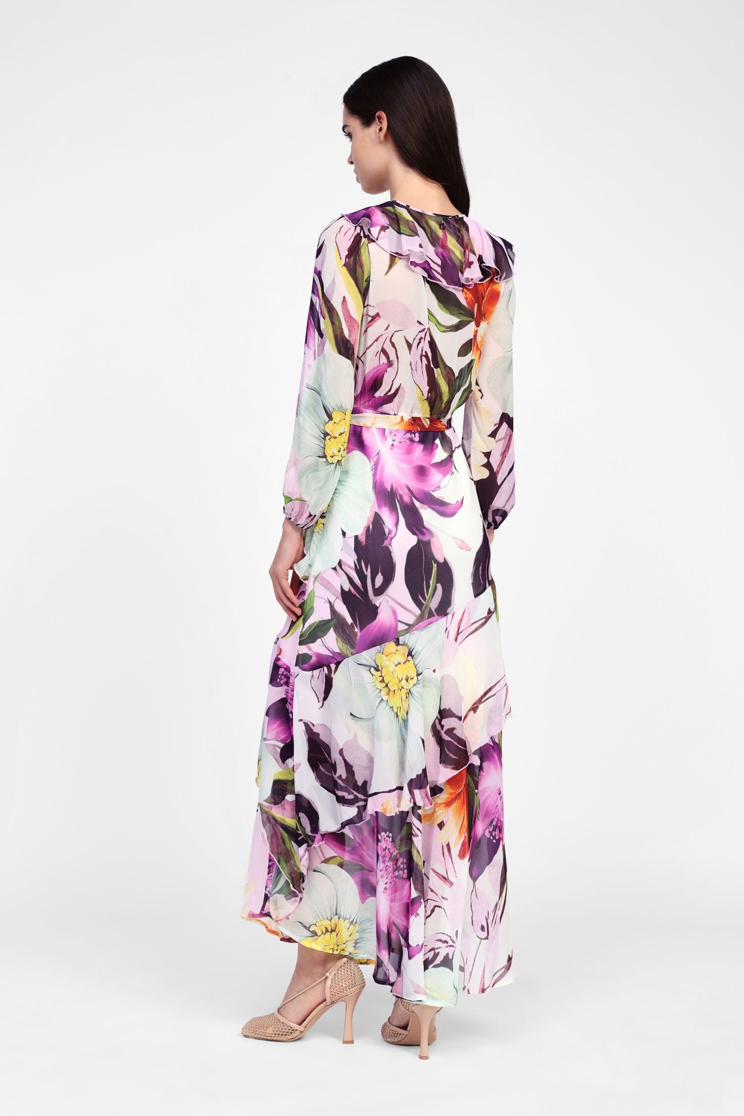 Abito Lungo Con Stampa Floreale E Cintura Dixie