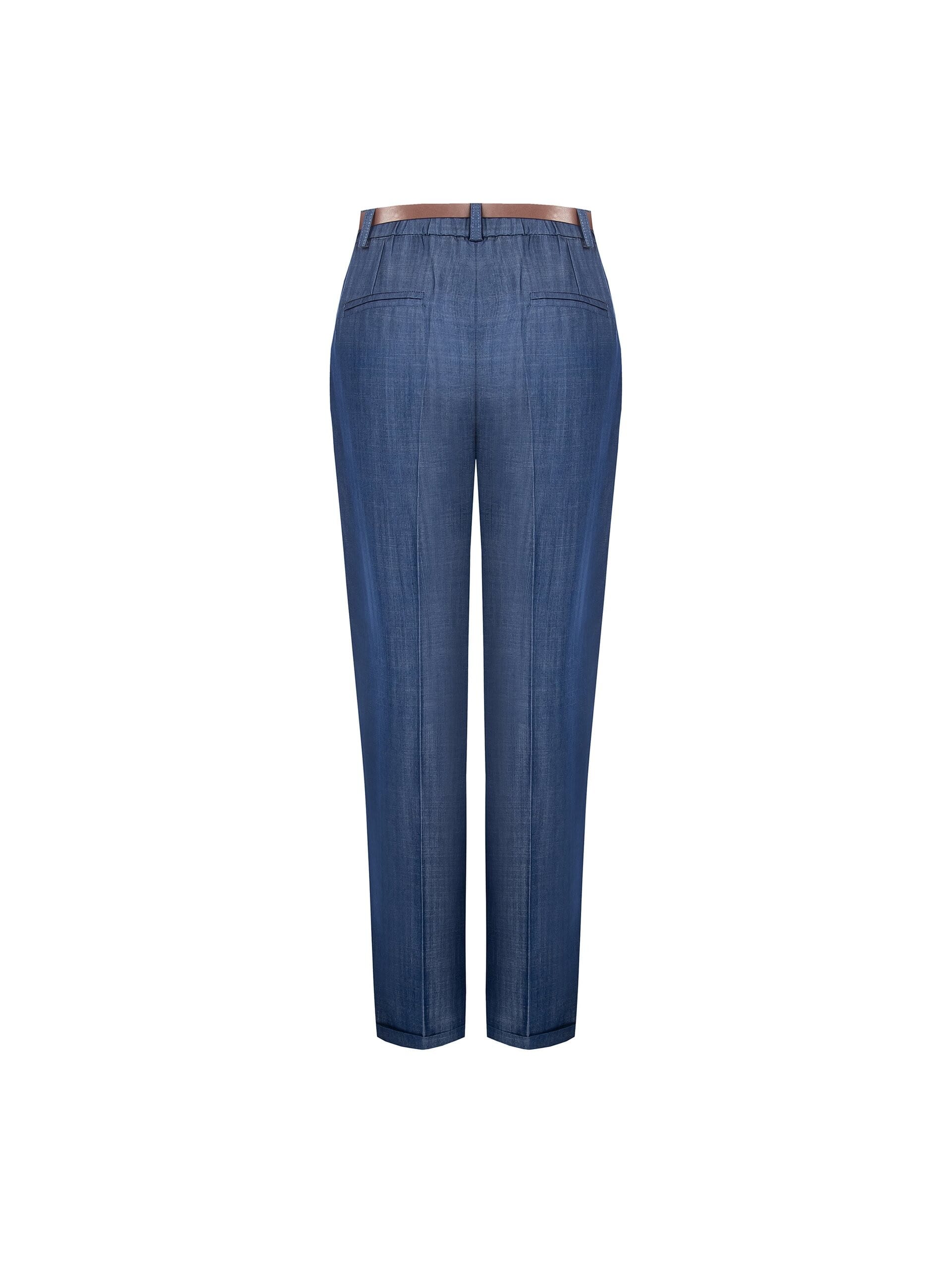 Pantaloni Carrot In Leggero Denim Con Cintura In Similpelle Abbinata Rinascimento