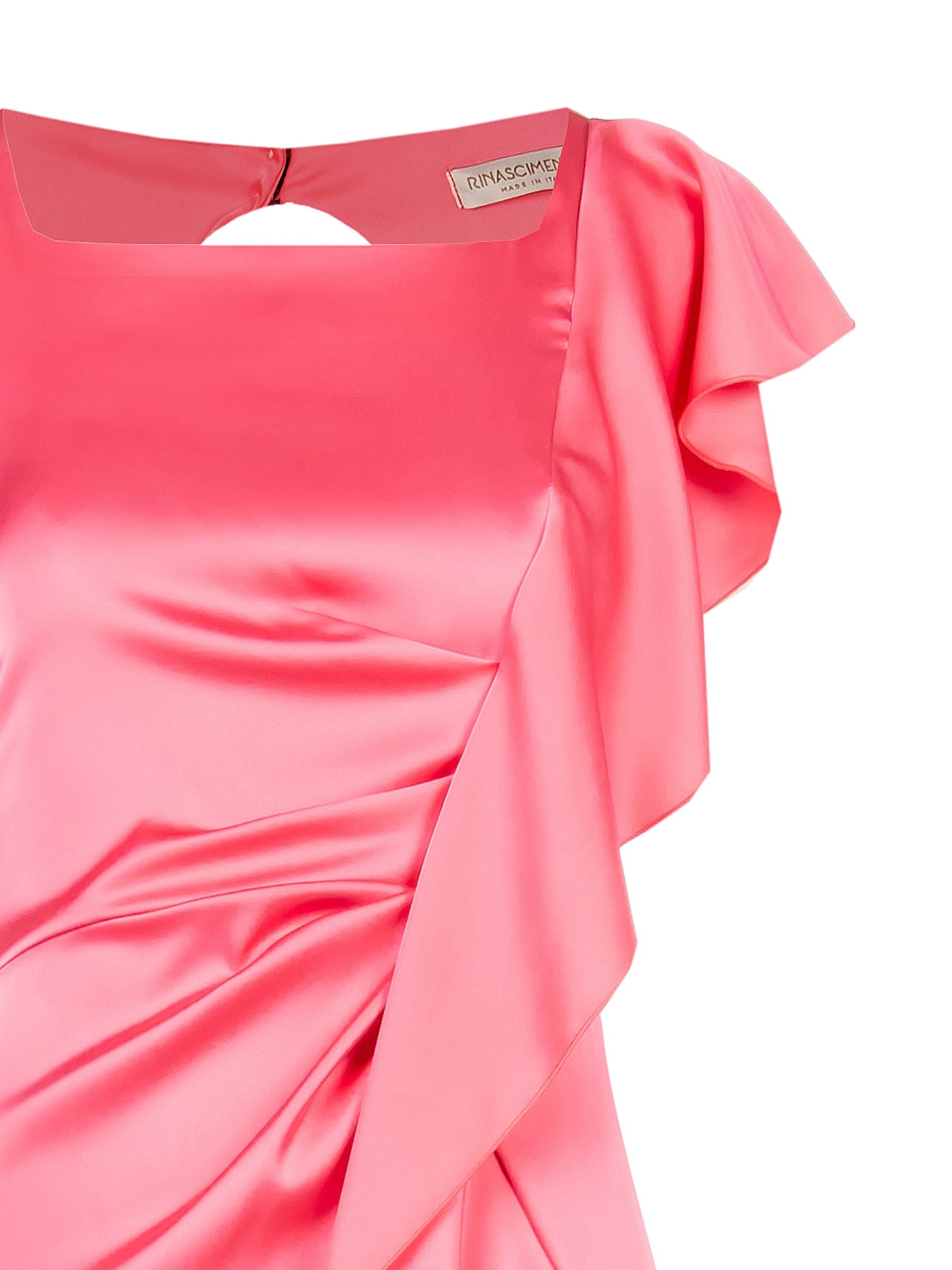 Robe longue en satin avec découpe dans le dos et longs volants Rinascimento