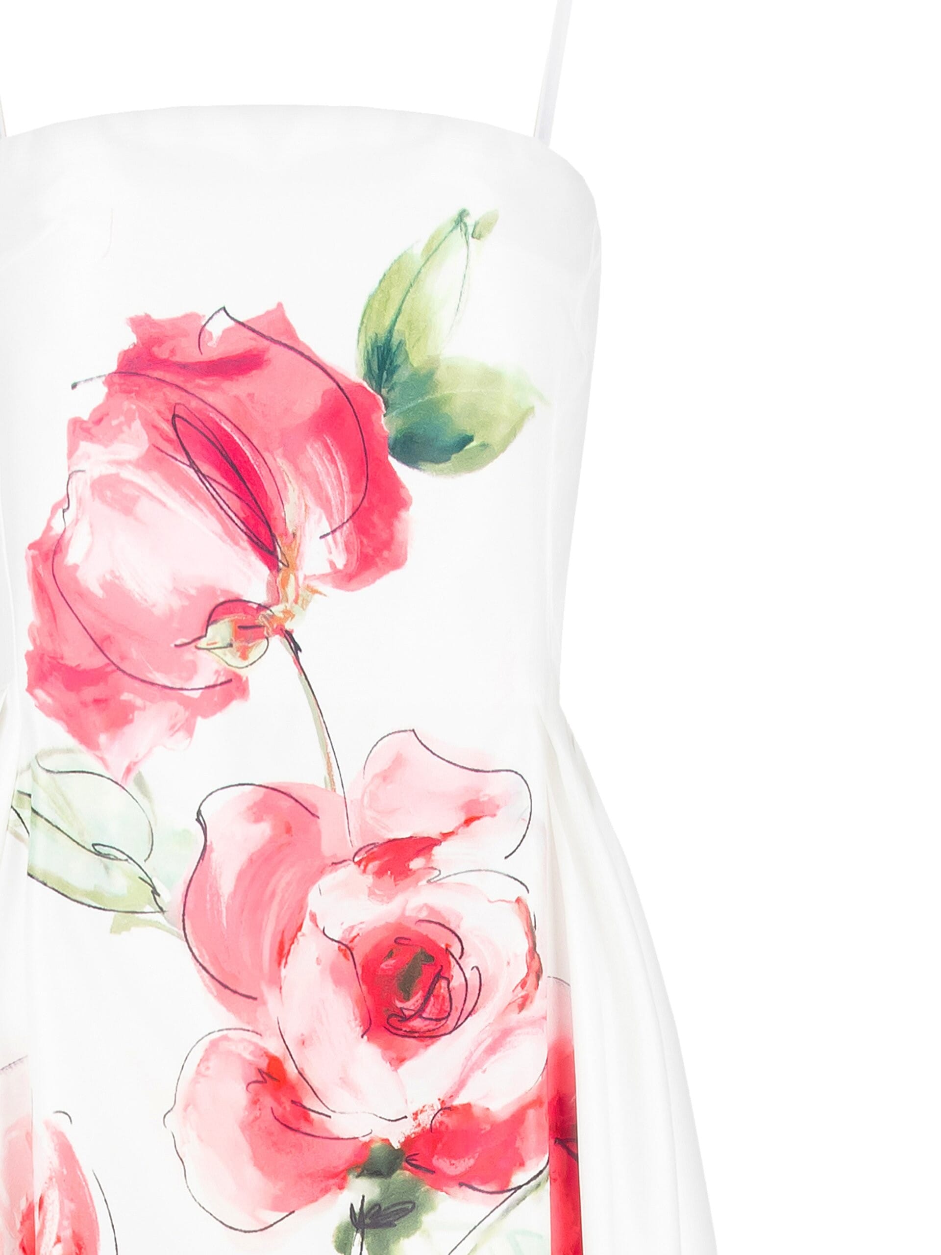 Abito Lungo In Raso Pesante Con Maxi Stampa Fiori Rinascimento