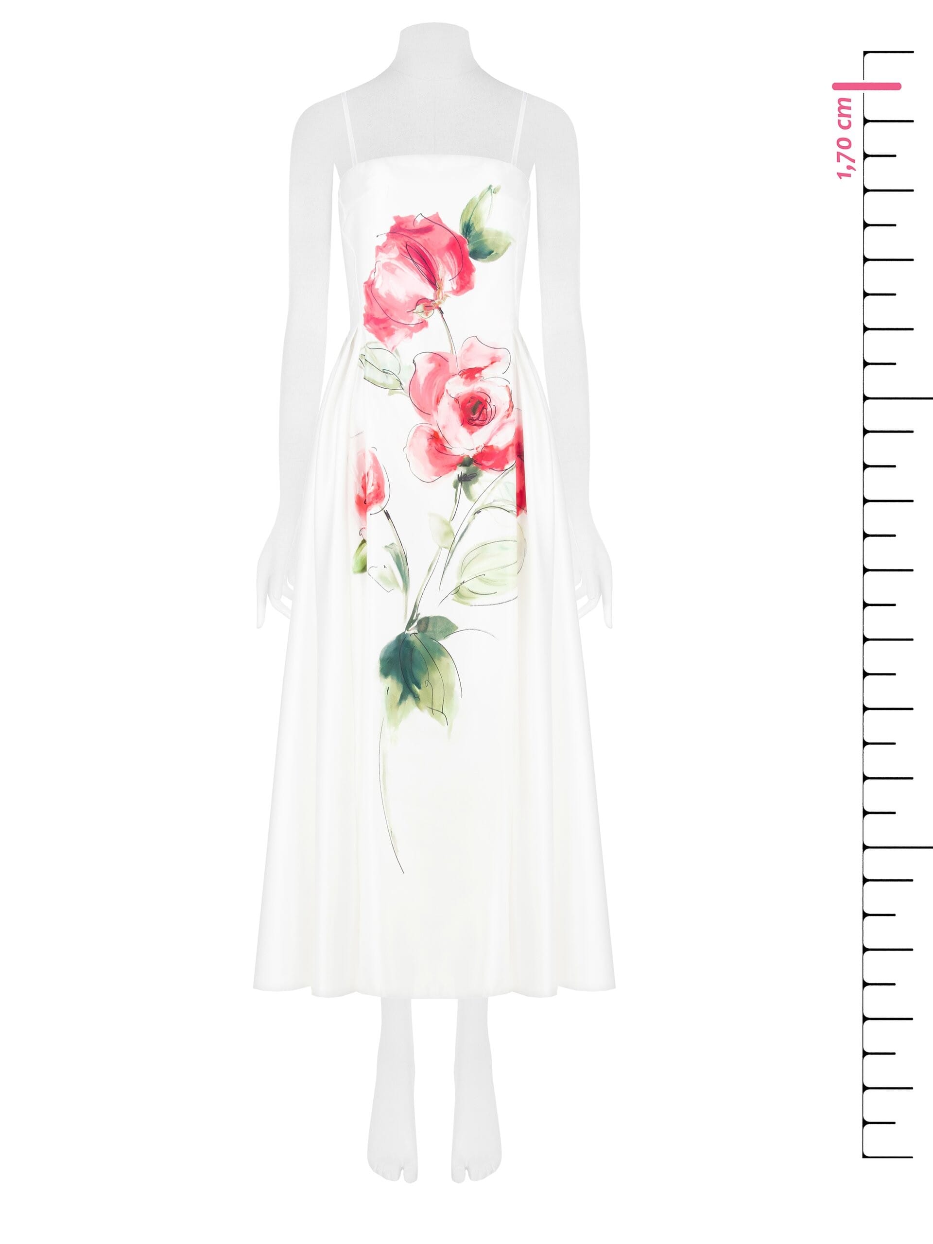 Abito Lungo In Raso Pesante Con Maxi Stampa Fiori Rinascimento