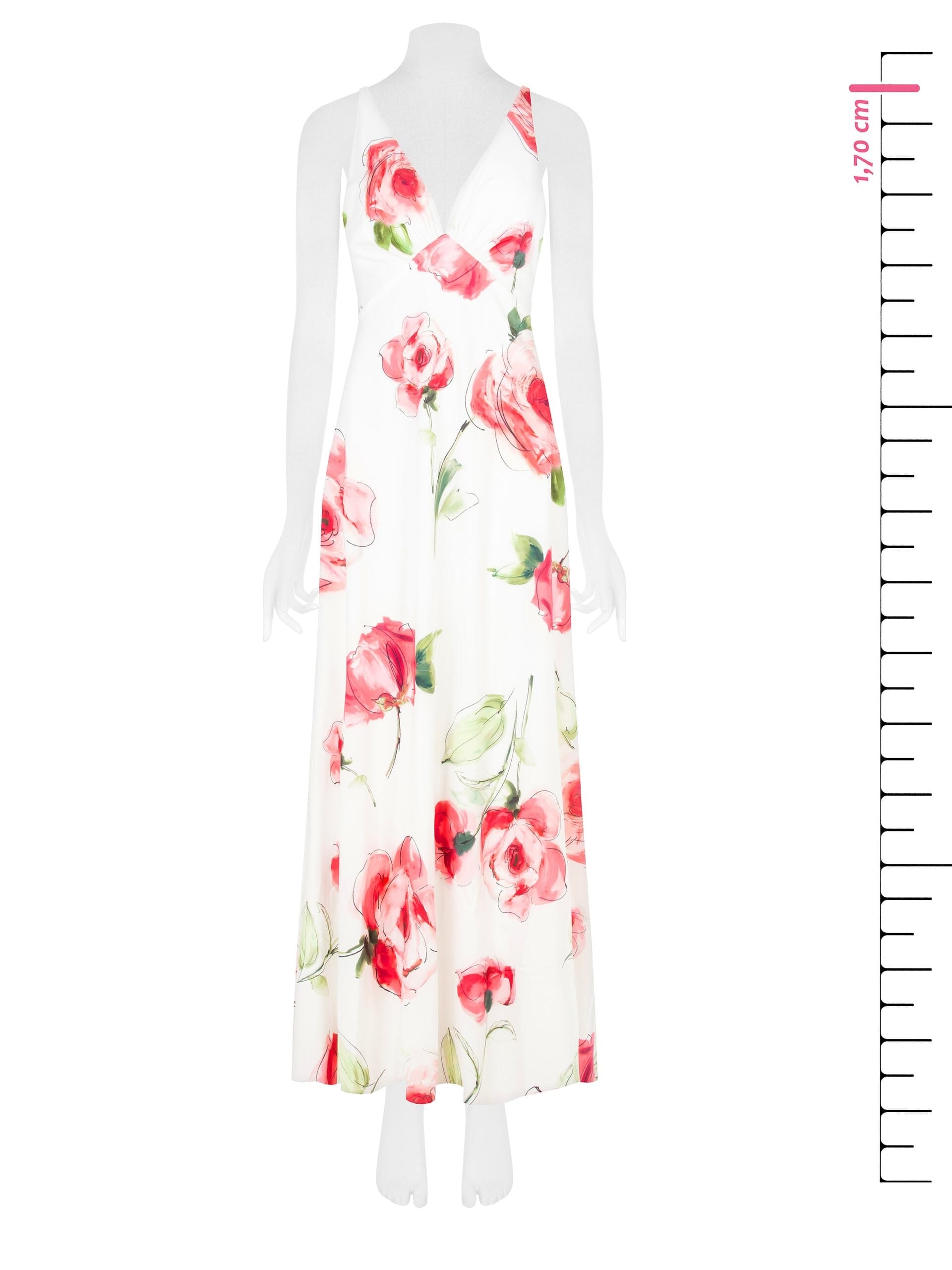 Abito Lungo Scollato In Raso A Fiori Rinascimento