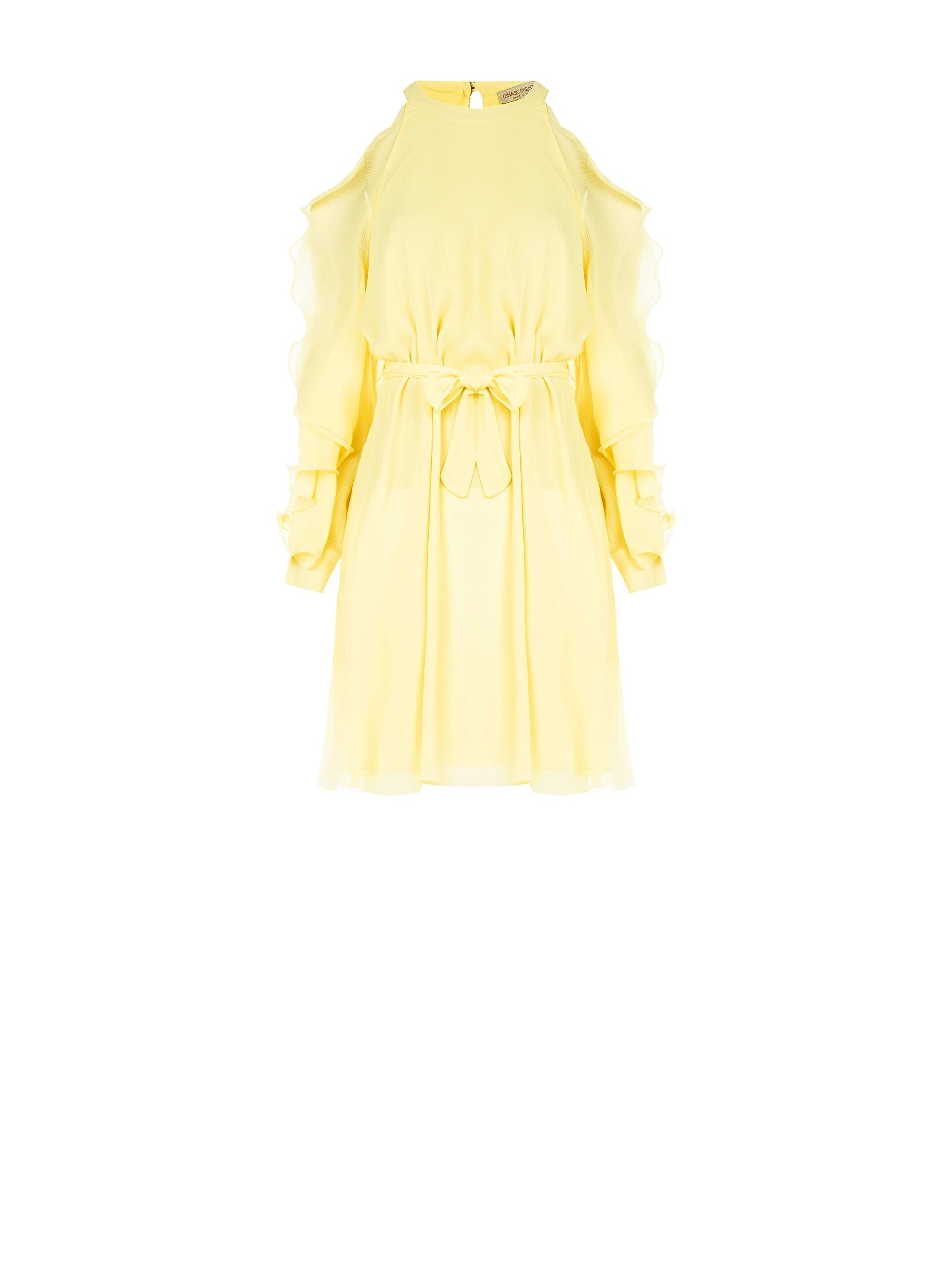 A-line Georgette Short Dress With Cut-Out And Sleeve Ruffles Rinascimento