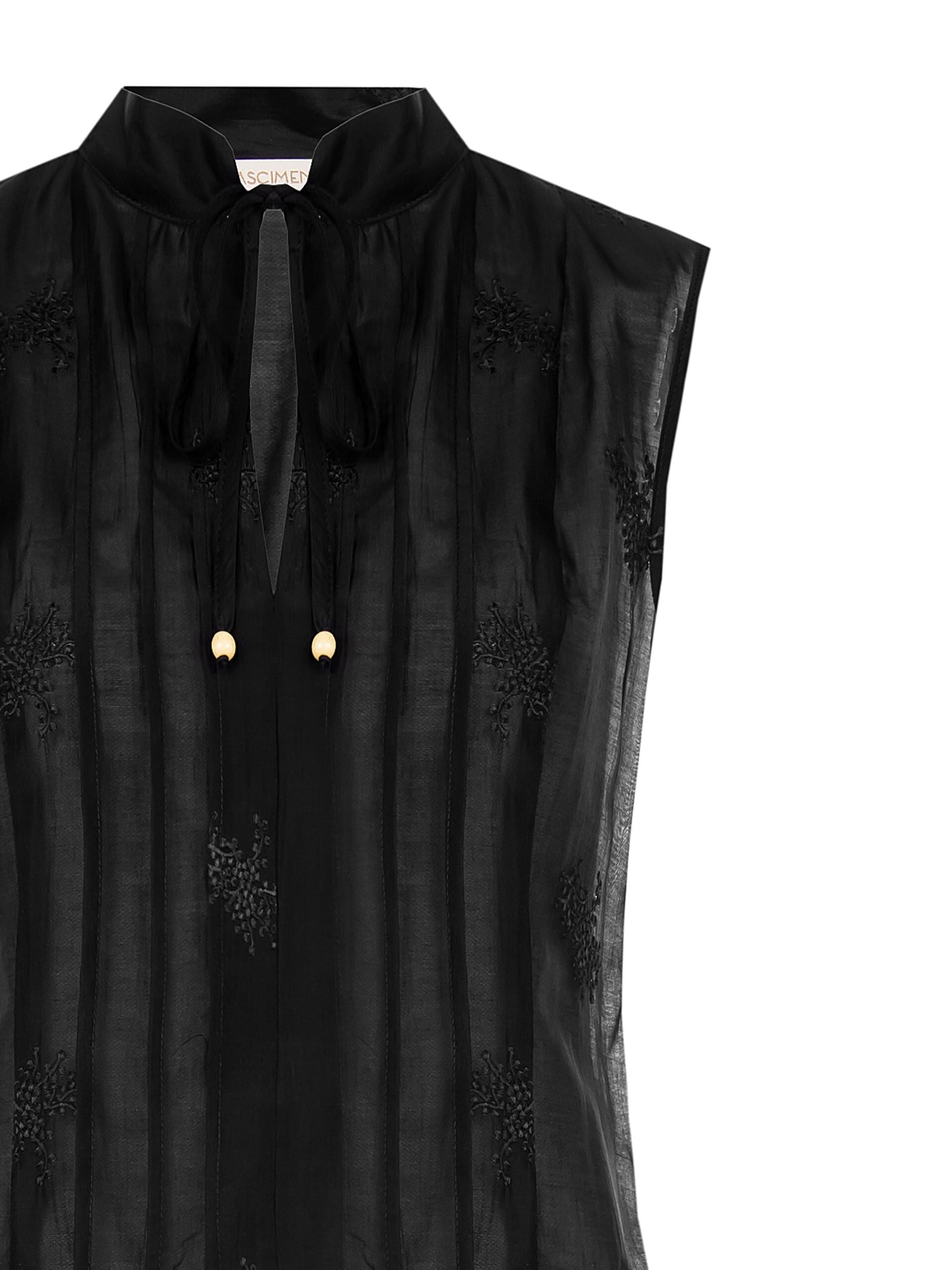 Top In Mussola Ricamata Con Laccetti E Perle Effetto Legno Rinascimento