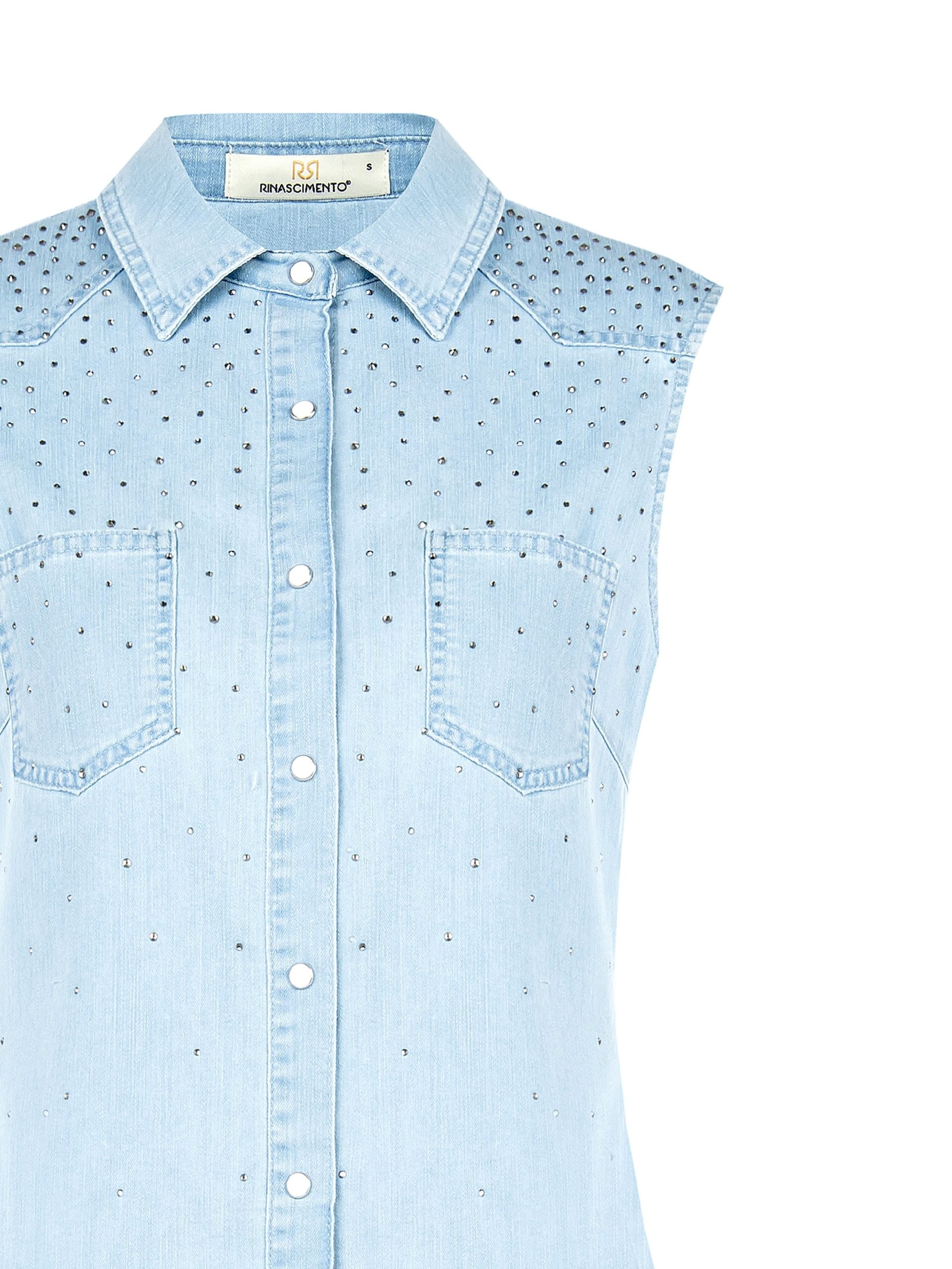 Camicia Sfiancata In Denim Con Strass Rinascimento