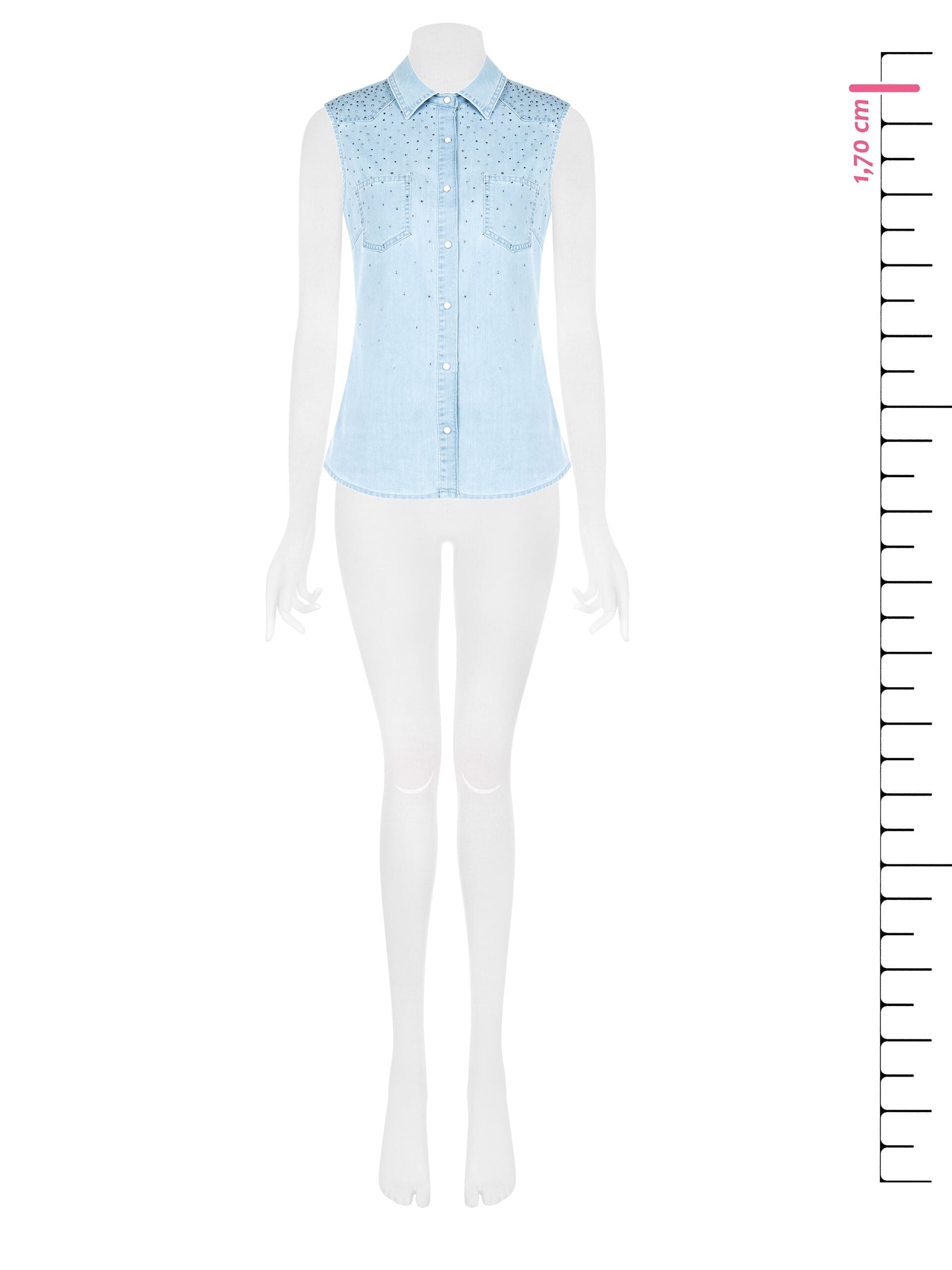 Camicia Sfiancata In Denim Con Strass Rinascimento