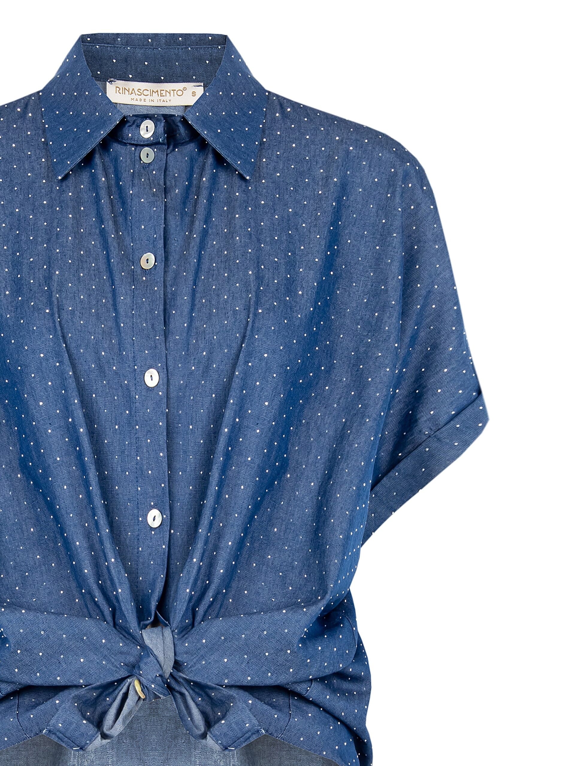 Rinascimento Rhinestone Covered Denim Asymmetrical Over Shirt