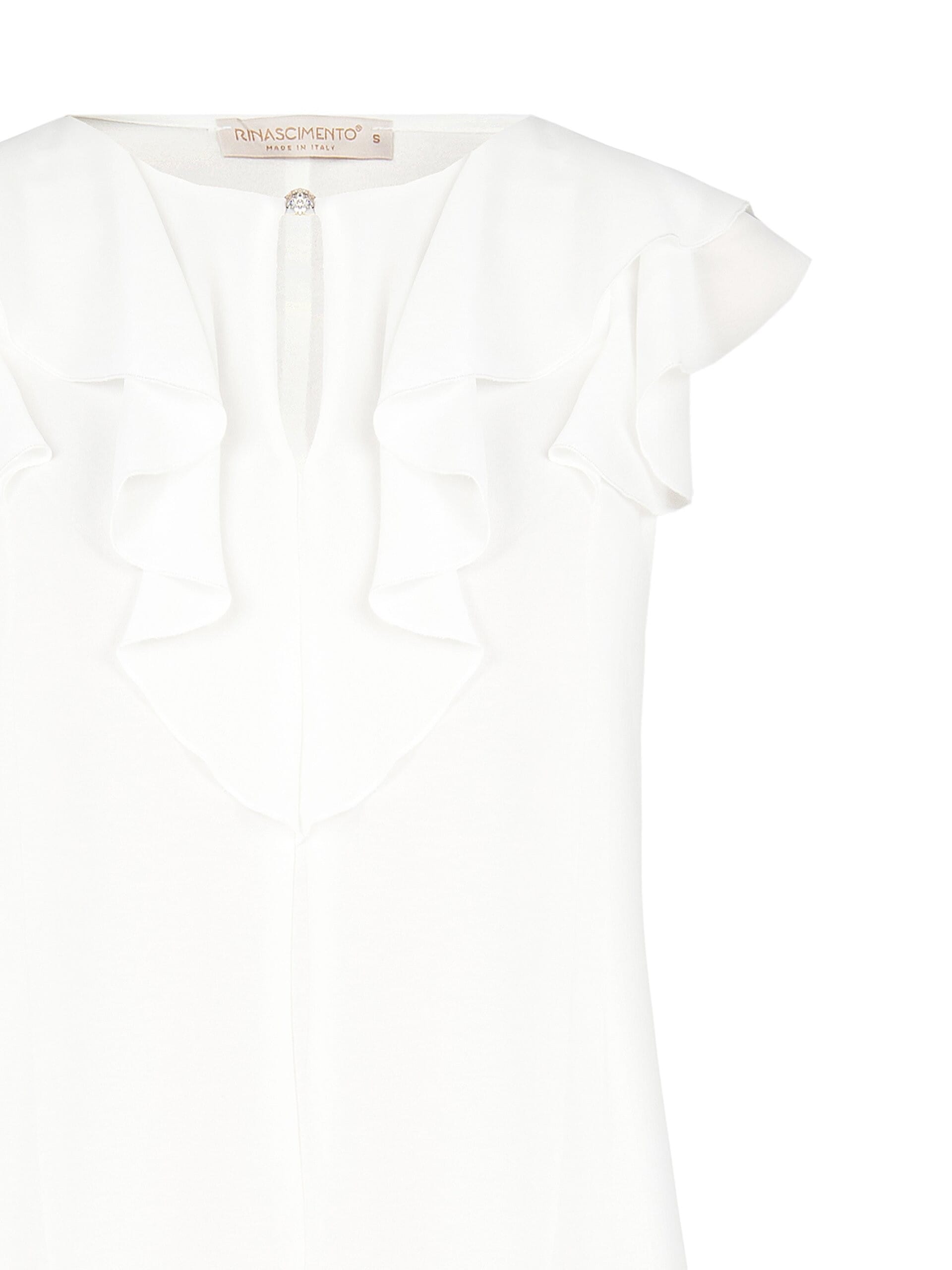 Blusa Sfiancata In Georgette Con Volant E Bottone Gioiello Rinascimento