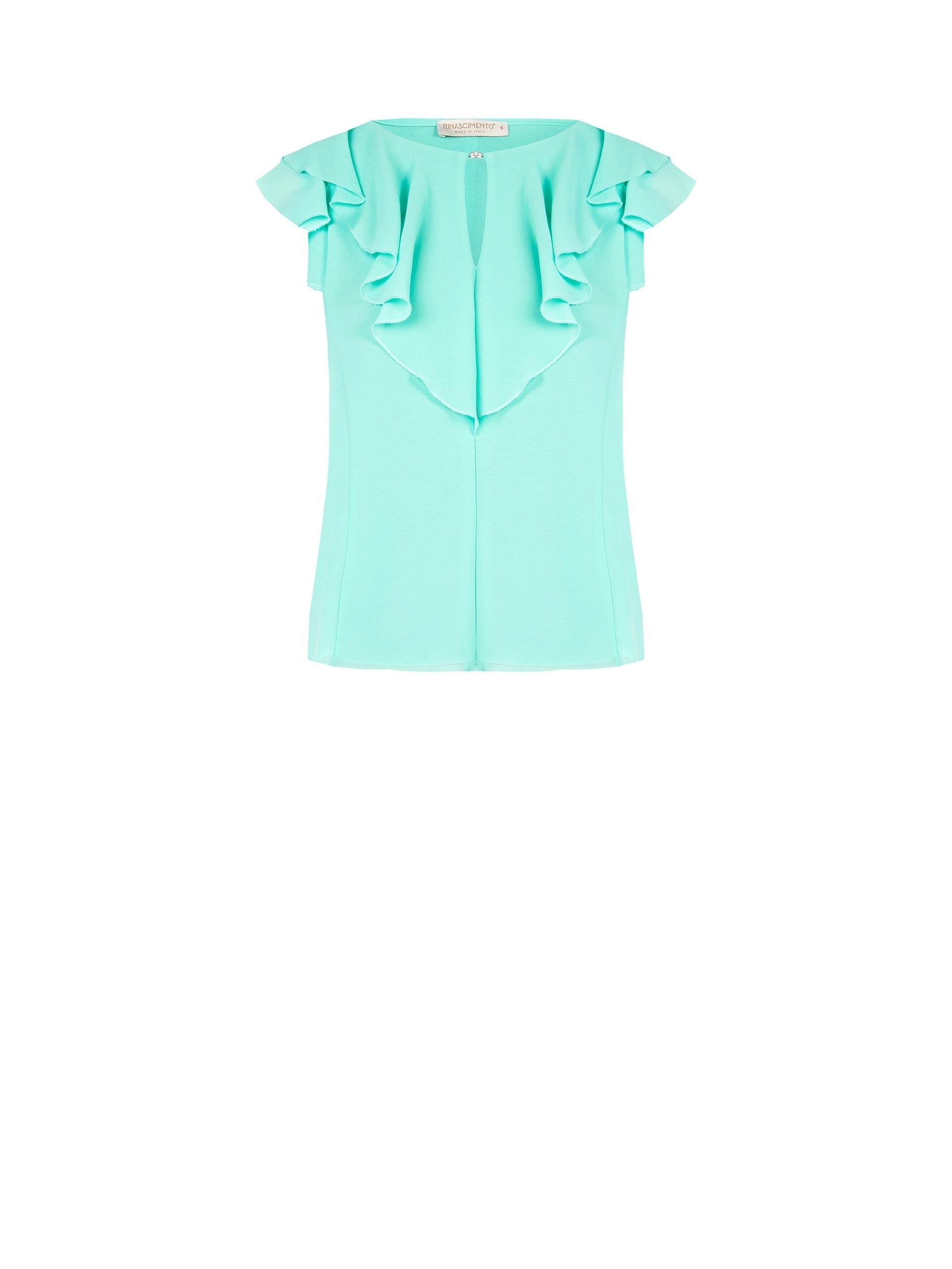 Blusa Sfiancata In Georgette Con Volant E Bottone Gioiello Rinascimento