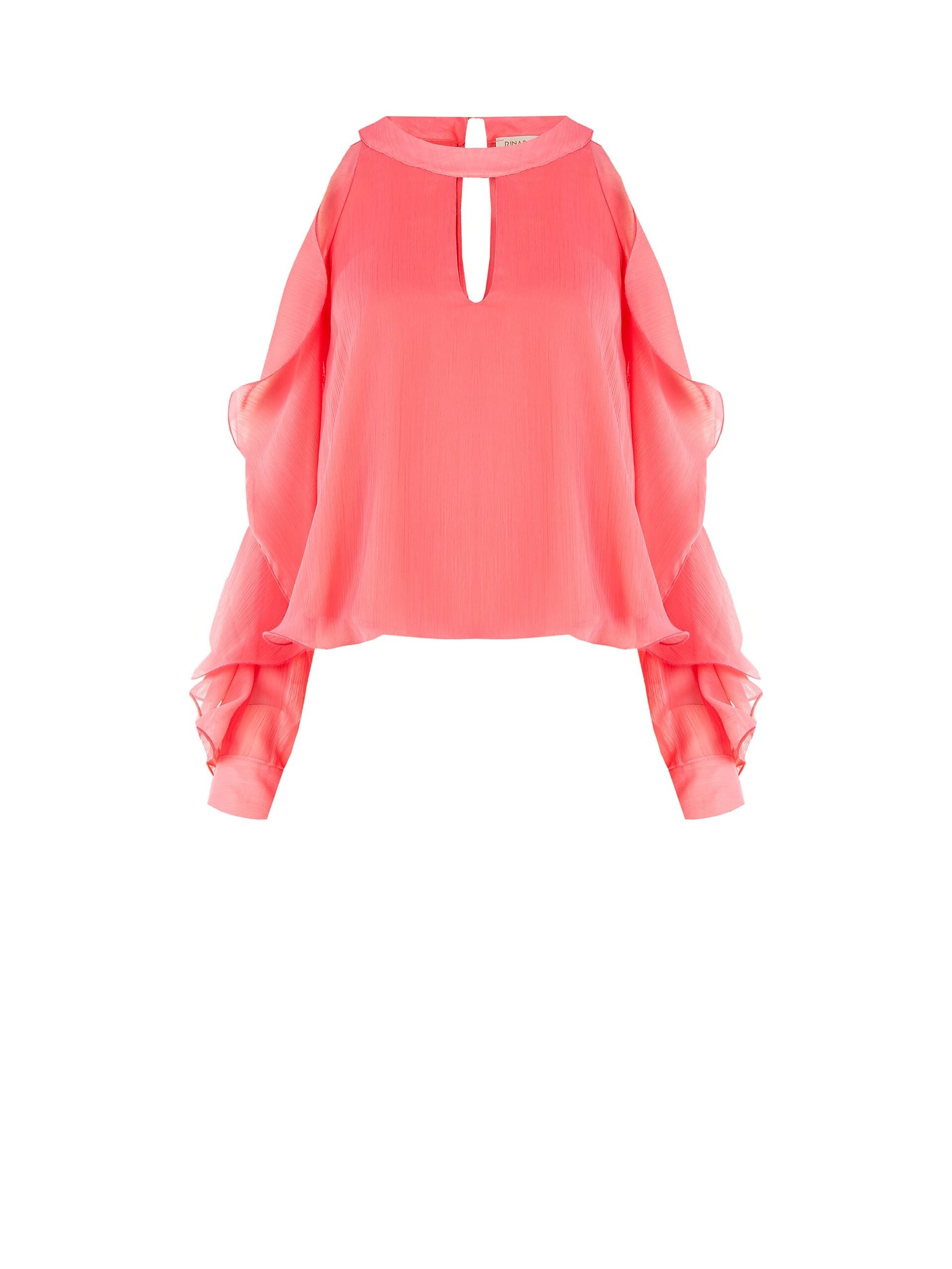 Blusa Ampia In Georgette Con Cut-Out E Volant Sulle Maniche Rinascimento