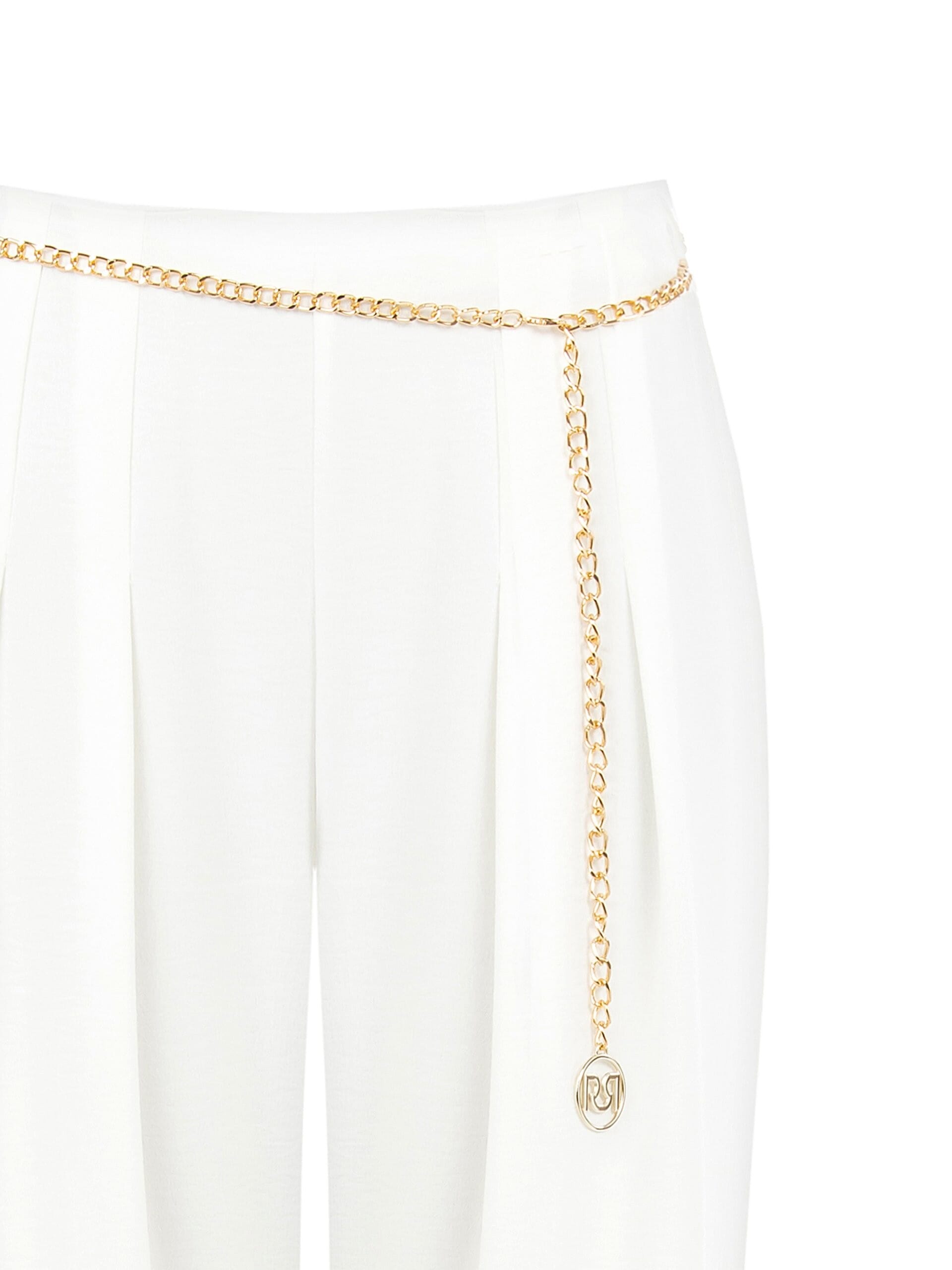 Pantaloni Palazzo In Tessuto Effetto Stropicciato Con Cintura Catena Rinascimento