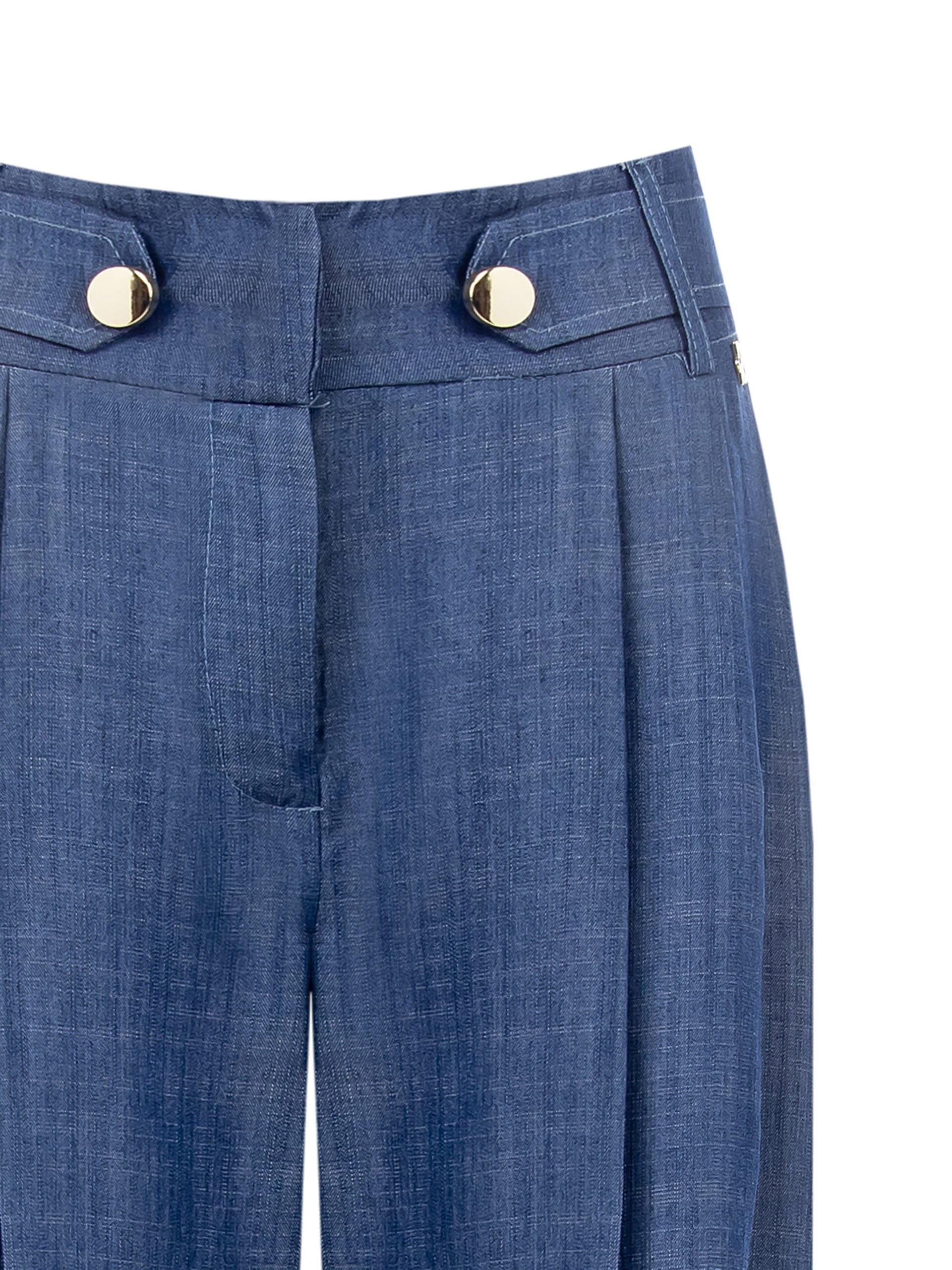 Pantaloni Corti Larghi In Leggero Denim Con Doppia Pinces Rinascimento