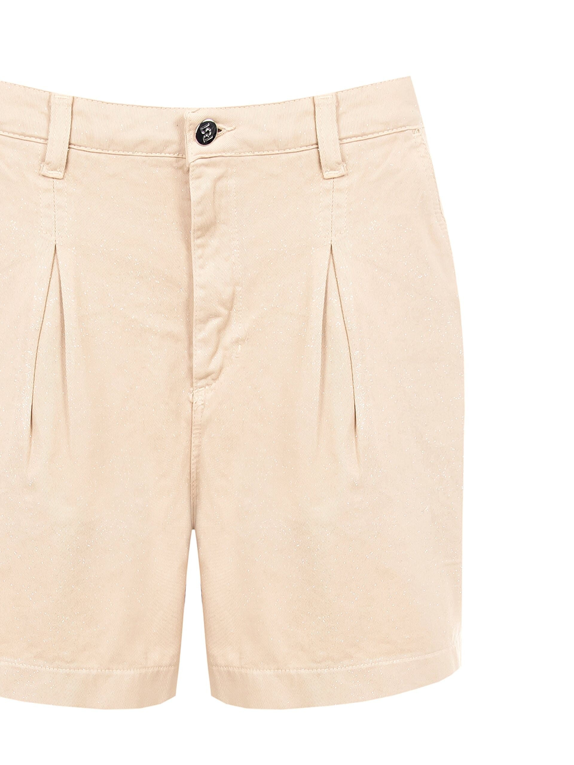 Pantaloni Corti Larghi In Denim Con Pinces E Glitter Rinascimento