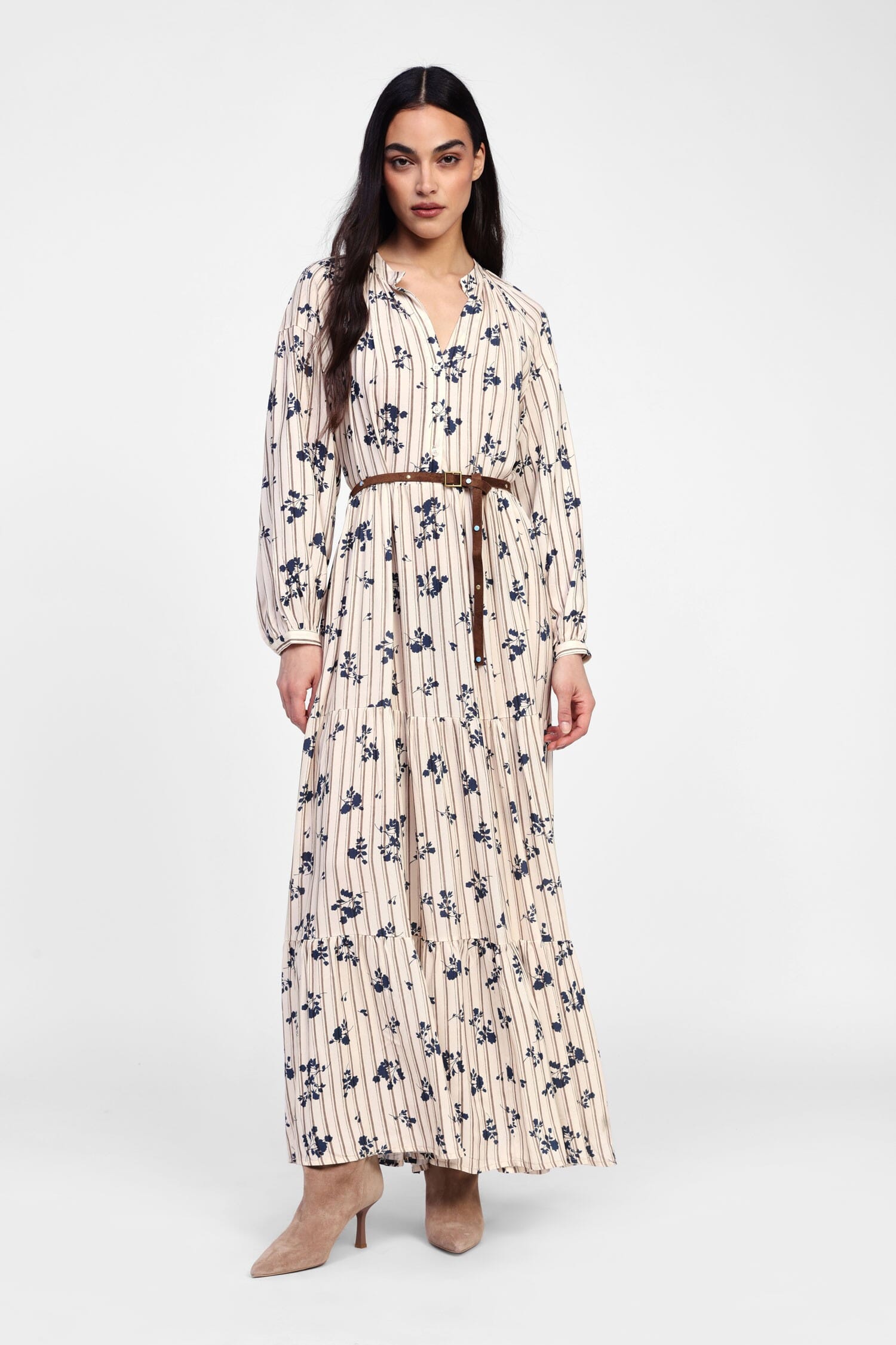 Abito Lungo A Righe E Fiori Dixie