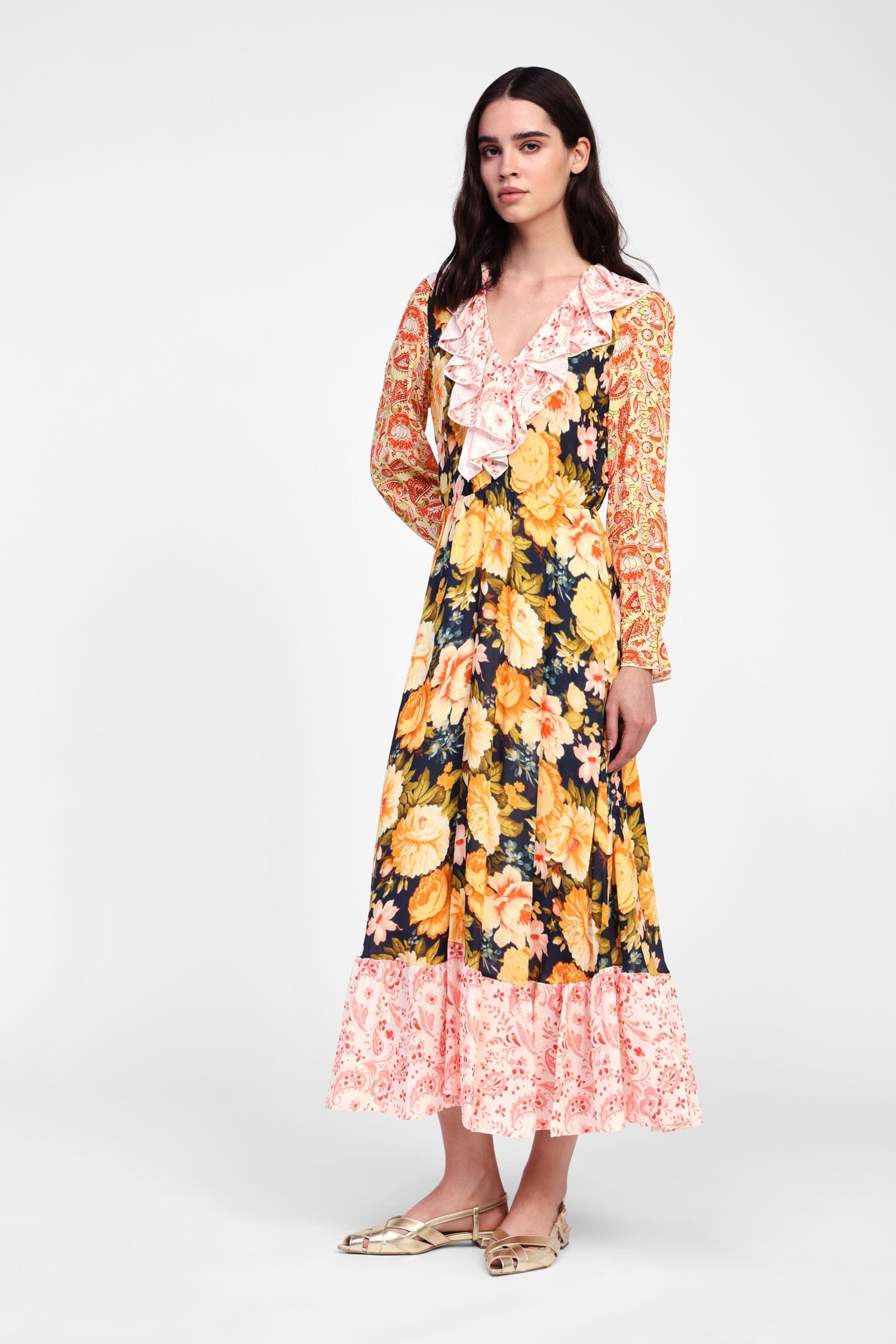 Abito Lungo Floreale Con Maniche Dixie