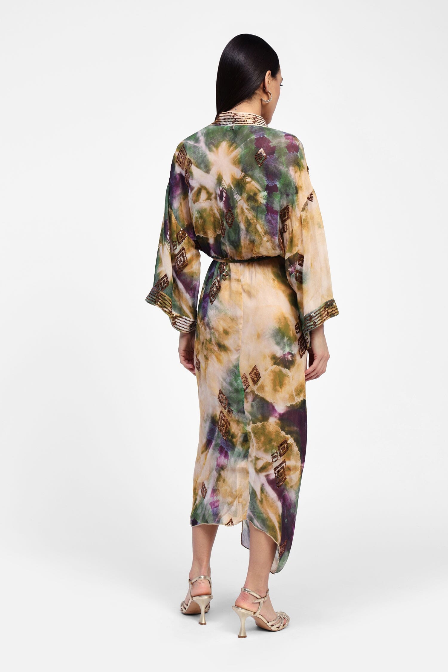 Abito Lungo Fantasia Con Drappeggio E Cordino Dixie