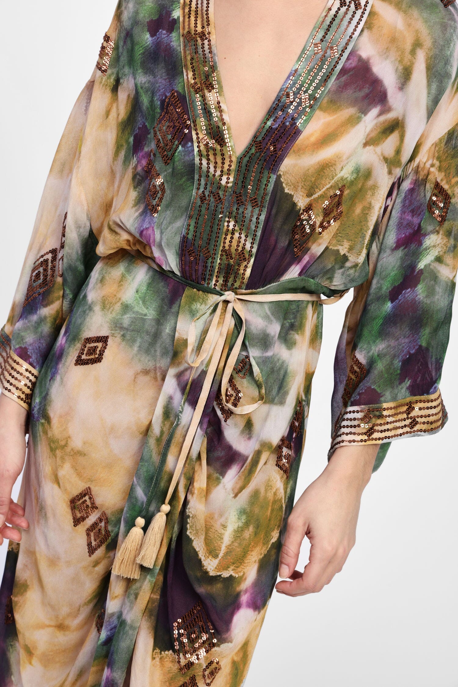 Abito Lungo Fantasia Con Drappeggio E Cordino Dixie