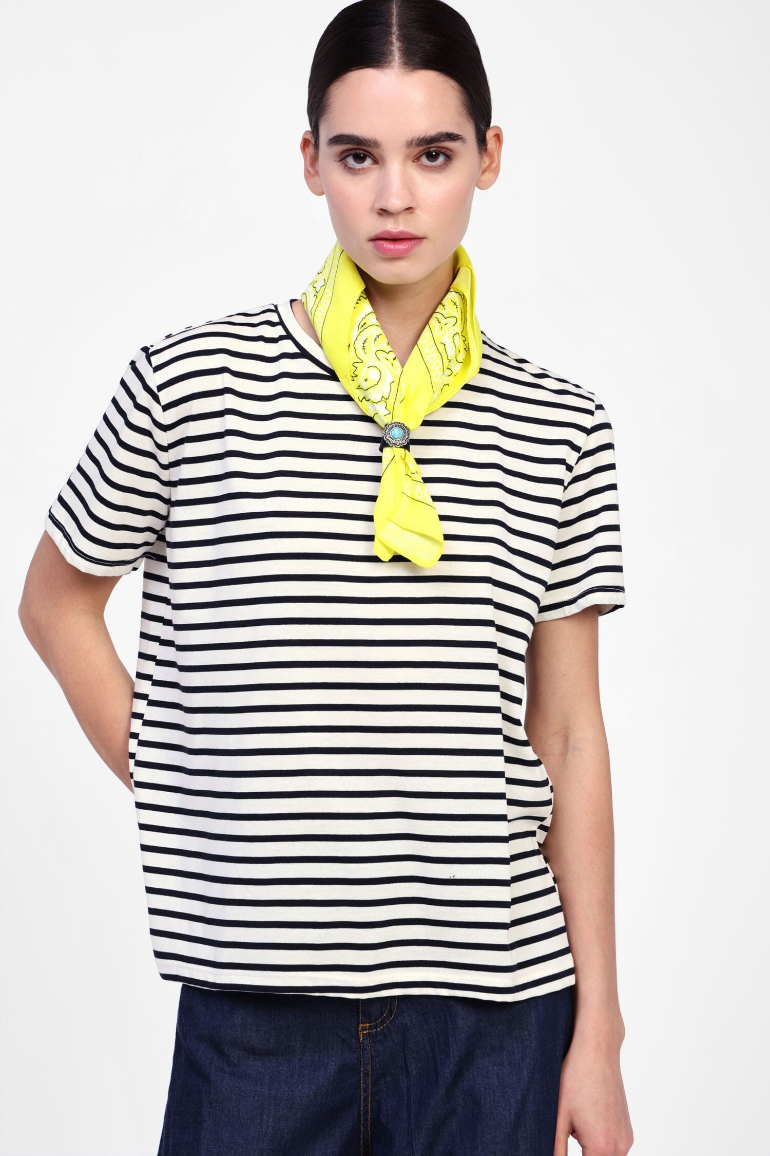 Striped T-Shirt With Decorative Scarf Dixie