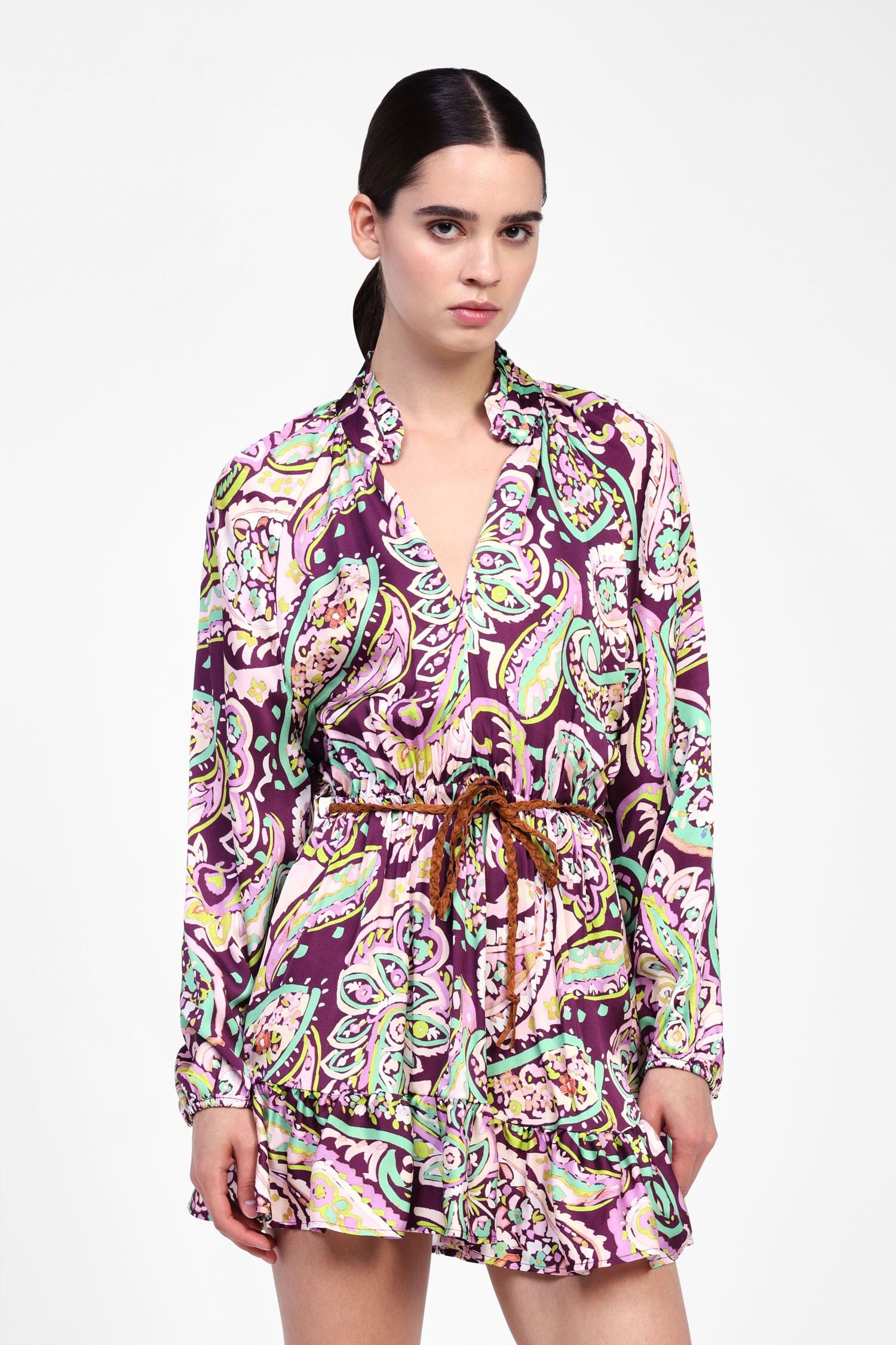 Abito Corto Con Stampa Floreale E Cintura Dixie