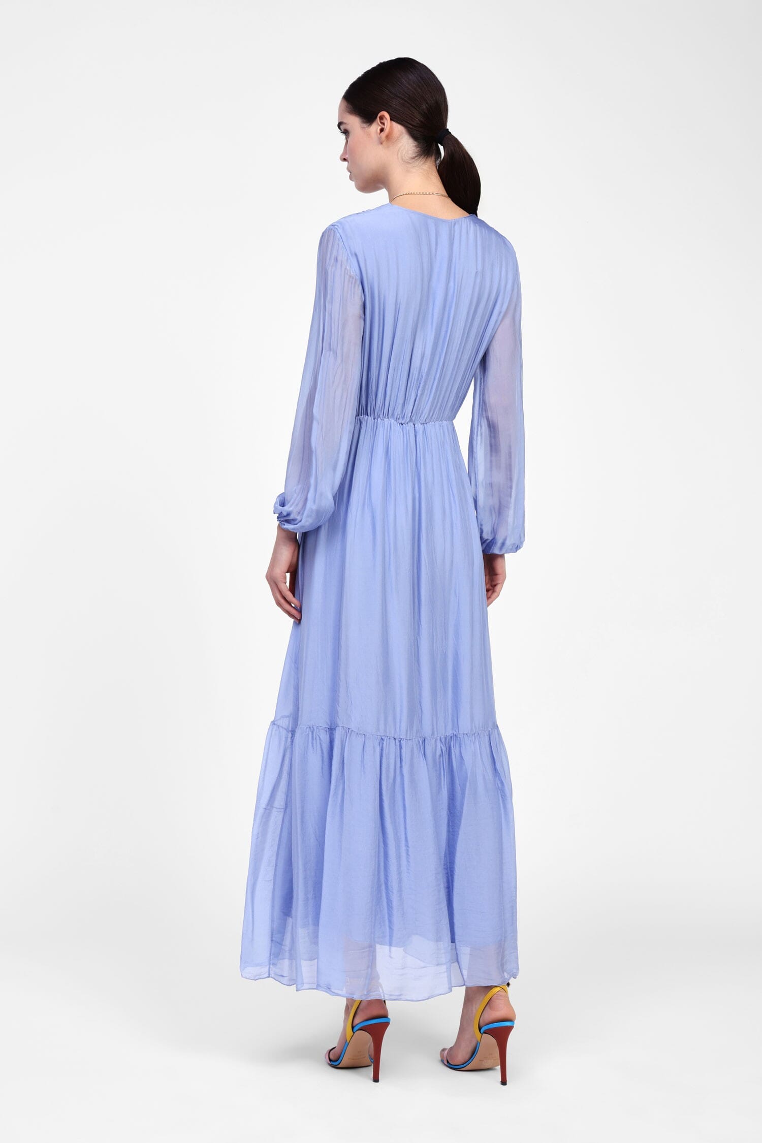 Vestito Lungo A Balze Con Maniche Lunghe Dixie