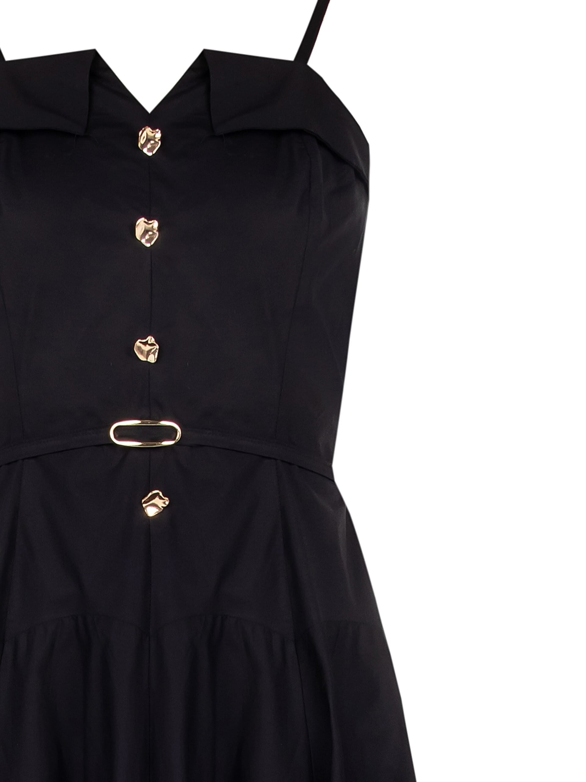 Abito Midi A Ruota In Cotone Con Cintura Sottile E Fibbia Integrate Rinascimento